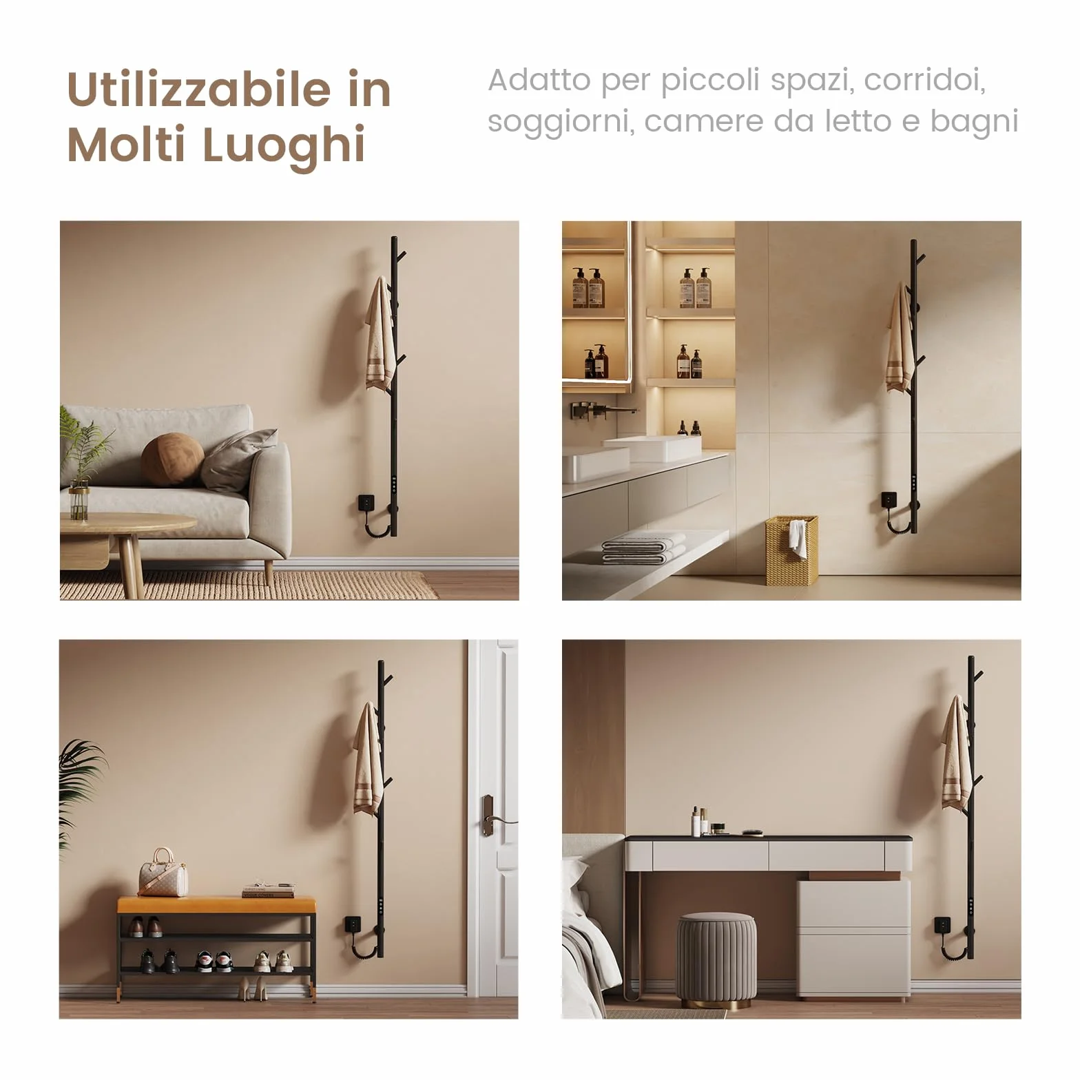 EMKE Scaldasalviette Elettrico da Bagno, Portasalviette Riscaldato con 6 Ganci, Nero