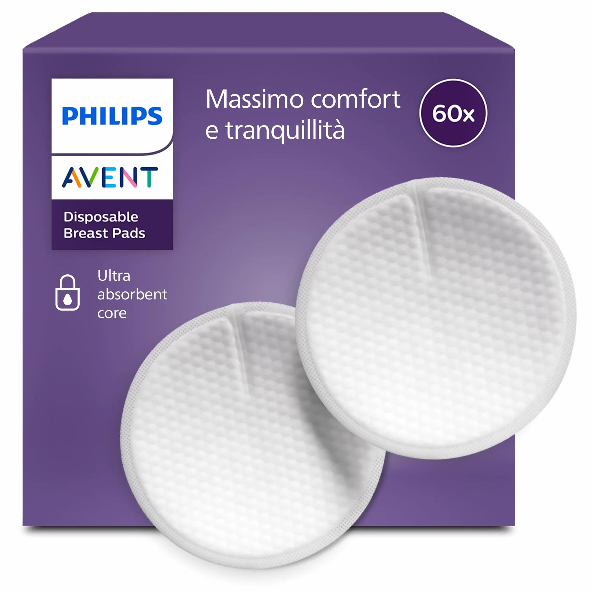 Philips Avent Coppette assorbilatte monouso 60 pezzi SCF254/61 Nucleo a triplo strato a prova di perdite