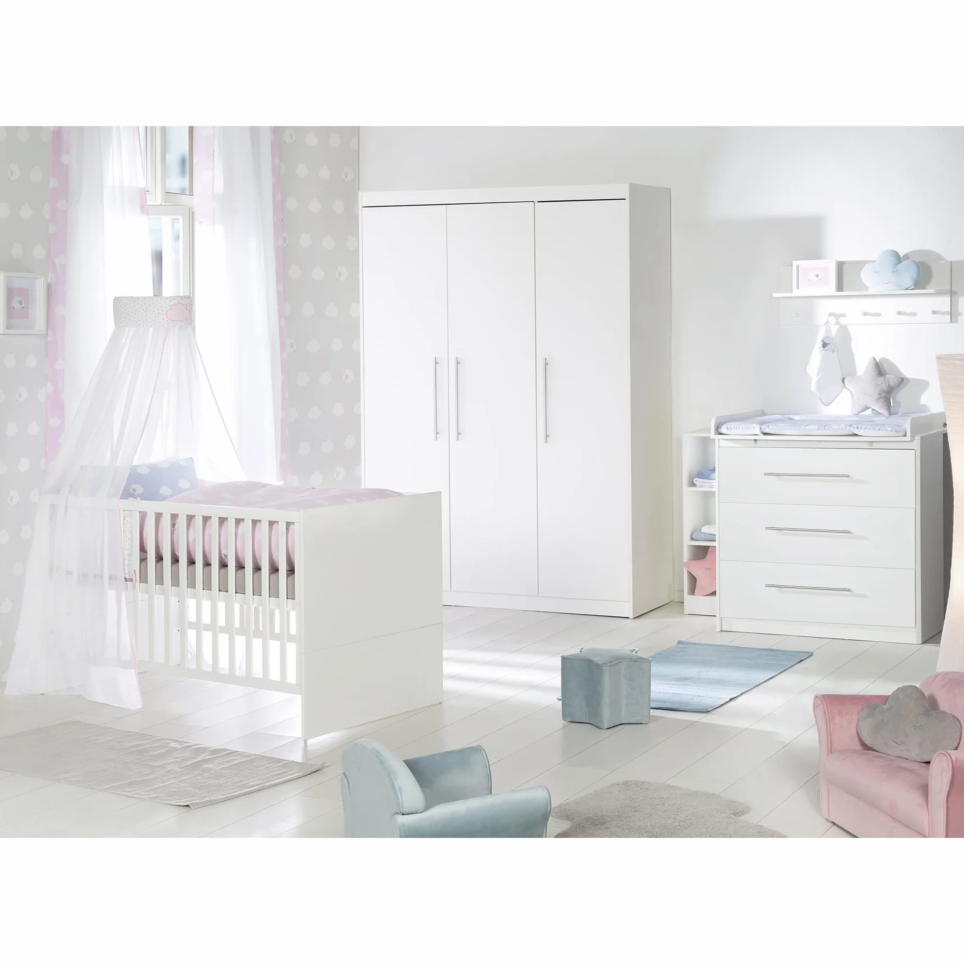 roba Set da camera Maren letto combinato 70 x 140 cm fasciatoio sottile armadio 3 ante bianco