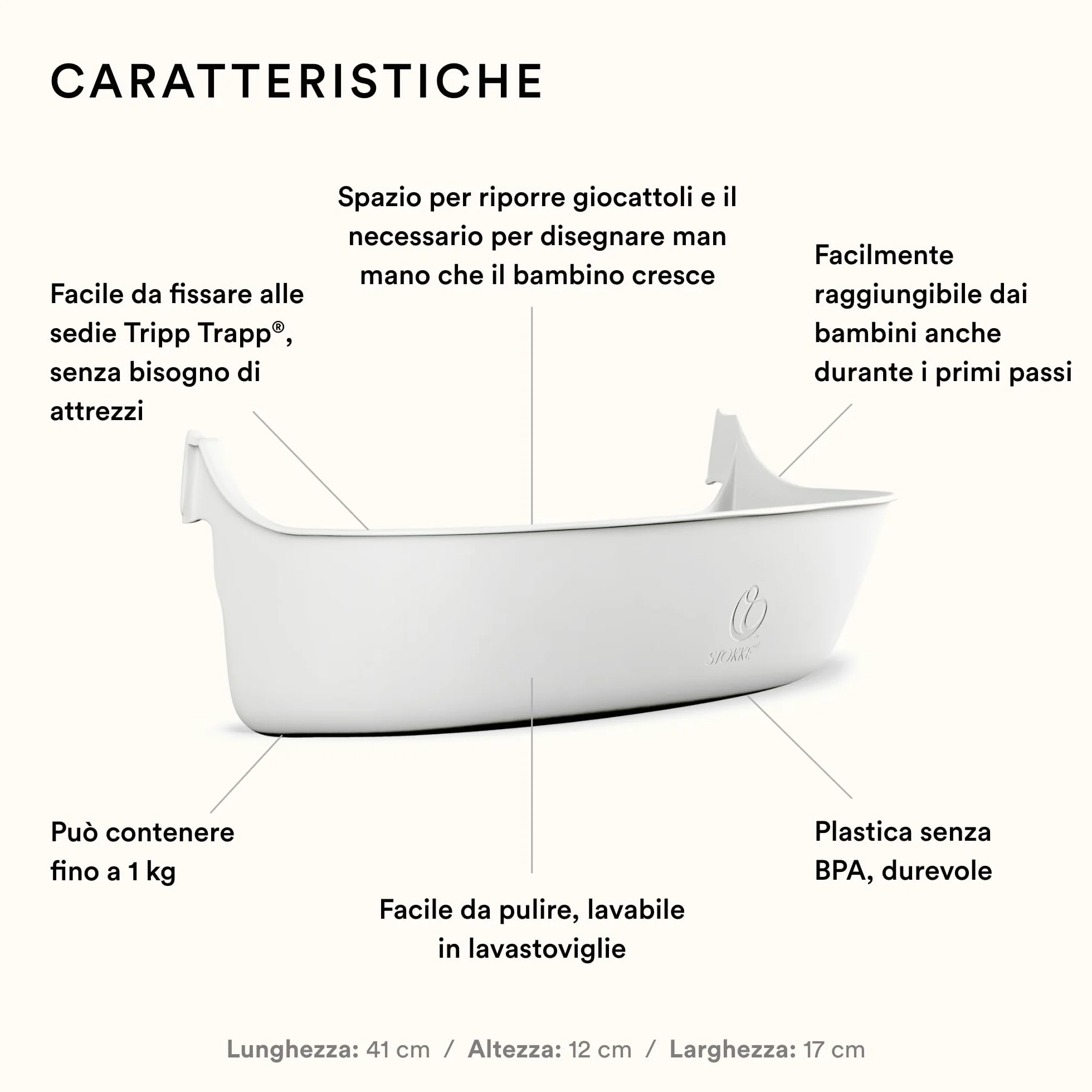 Portaoggetti Tripp Trapp Bianco per Sedia Tripp Trapp dal 2003 Multiuso Sicuro Lavabile in Lavastoviglie senza BPA