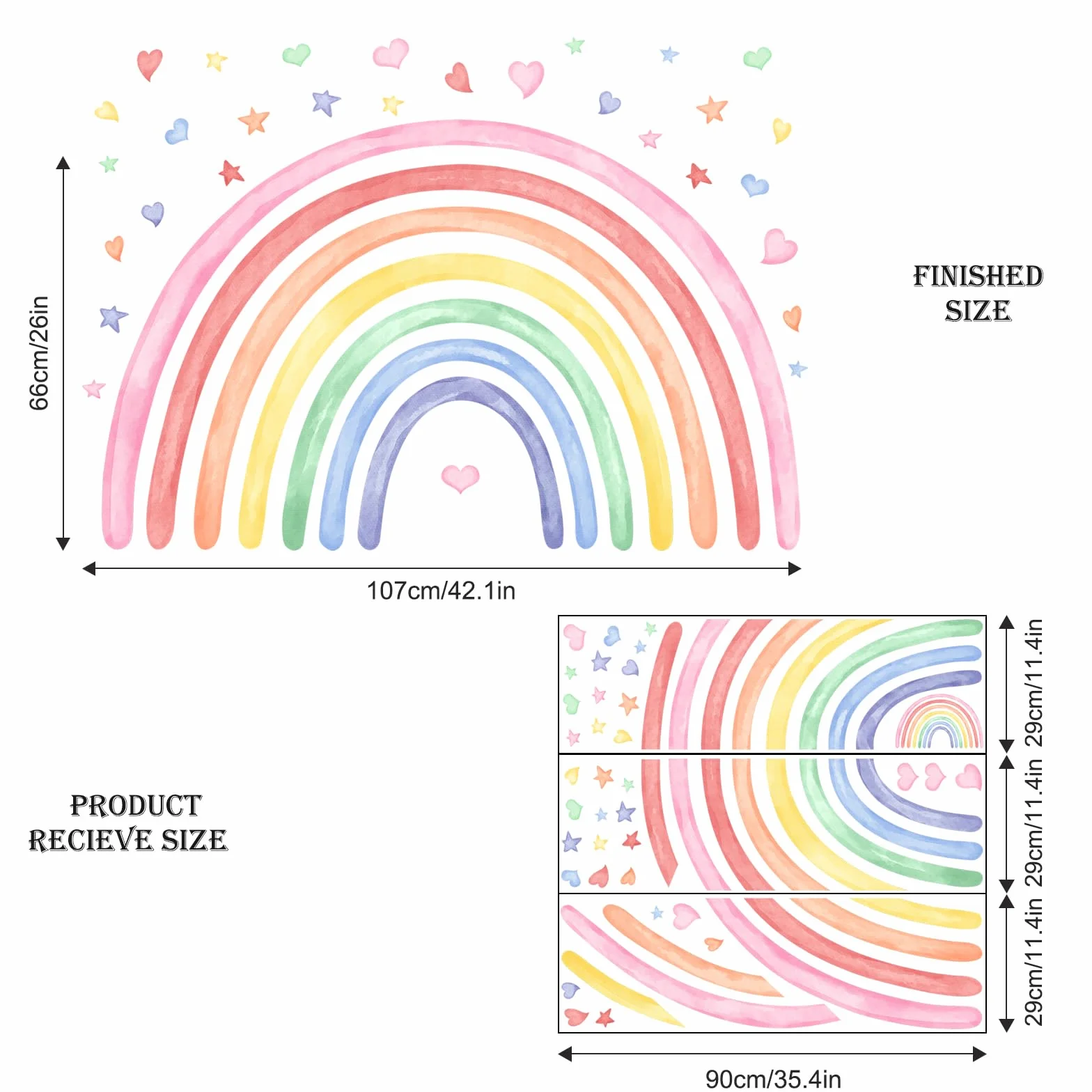 Supzone Adesivi Murali Arcobaleno Bambini - Sticker da Parete per Camerette con Cuori e Decorazioni
