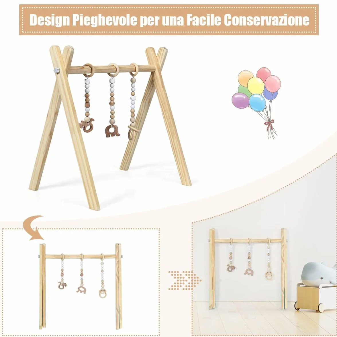 Palestrina Neonato Legno Montessori RELAX4LIFE con 3 Catene Diverse Rimovibili Baby Gym Multifunzione