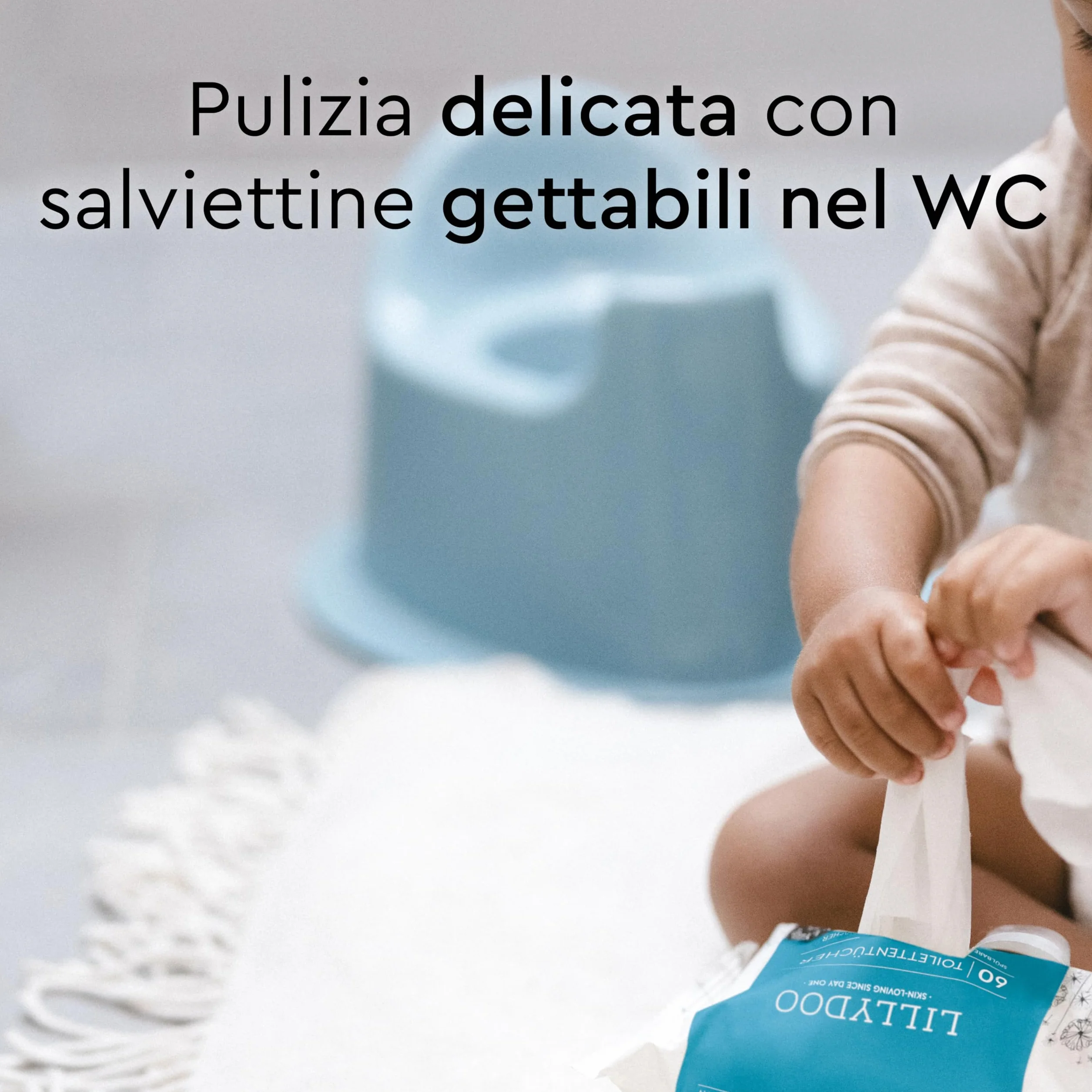 LILLYDOO Salviettine Gettabili nel WC 60 Pezzi 100% Tessuto Senza Plastica