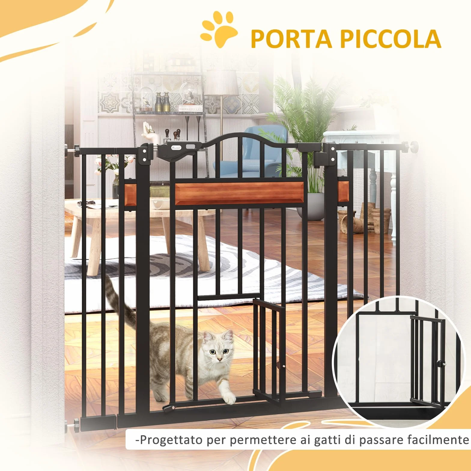 PawHut Cancelletto per Cani in Acciaio Legno di Pino Plastica 74-105x76.2 cm Nero