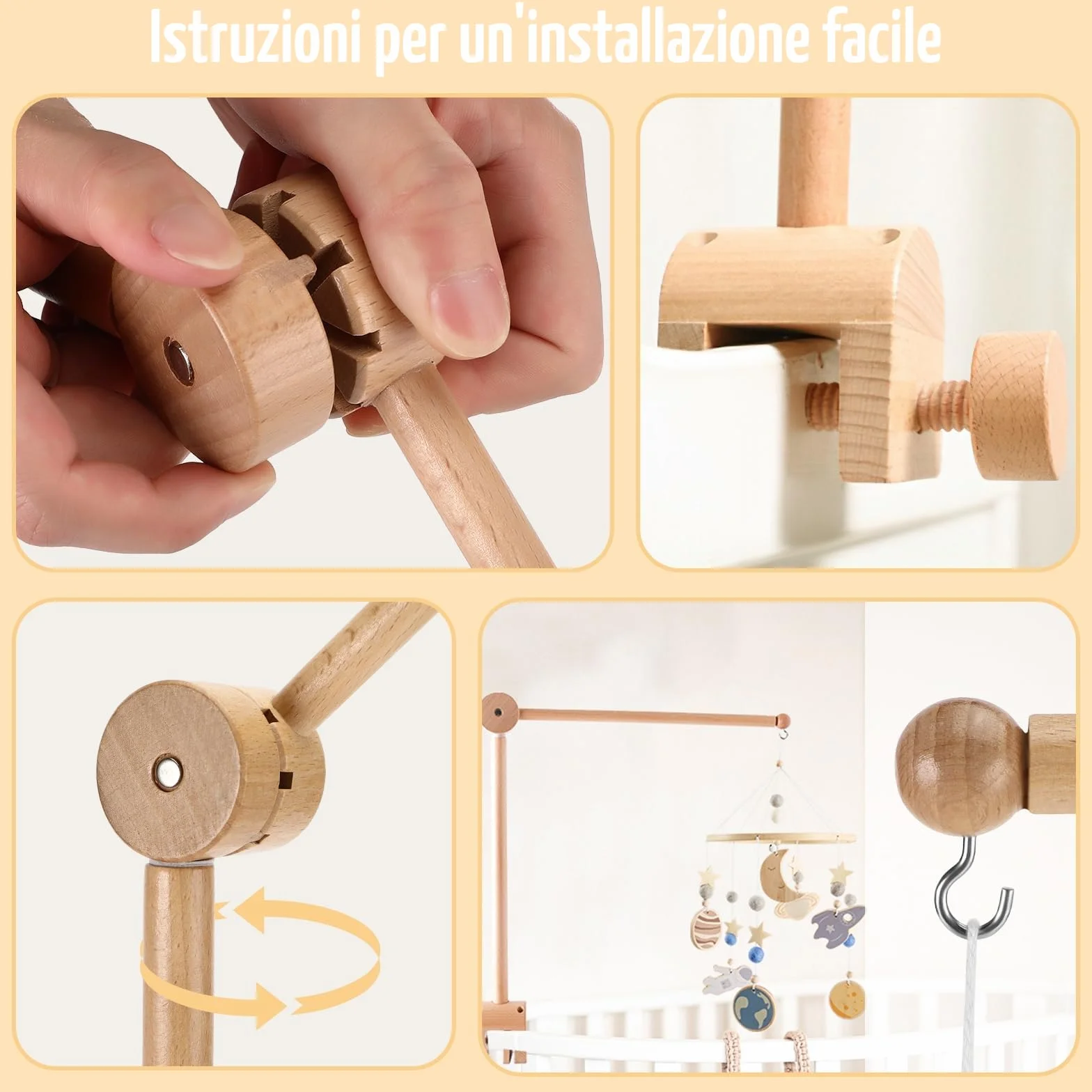 Collazoey Supporto Giostrina Lettino in Legno, regolabile in altezza, per cameretta bambini, lettini e fasciatoi