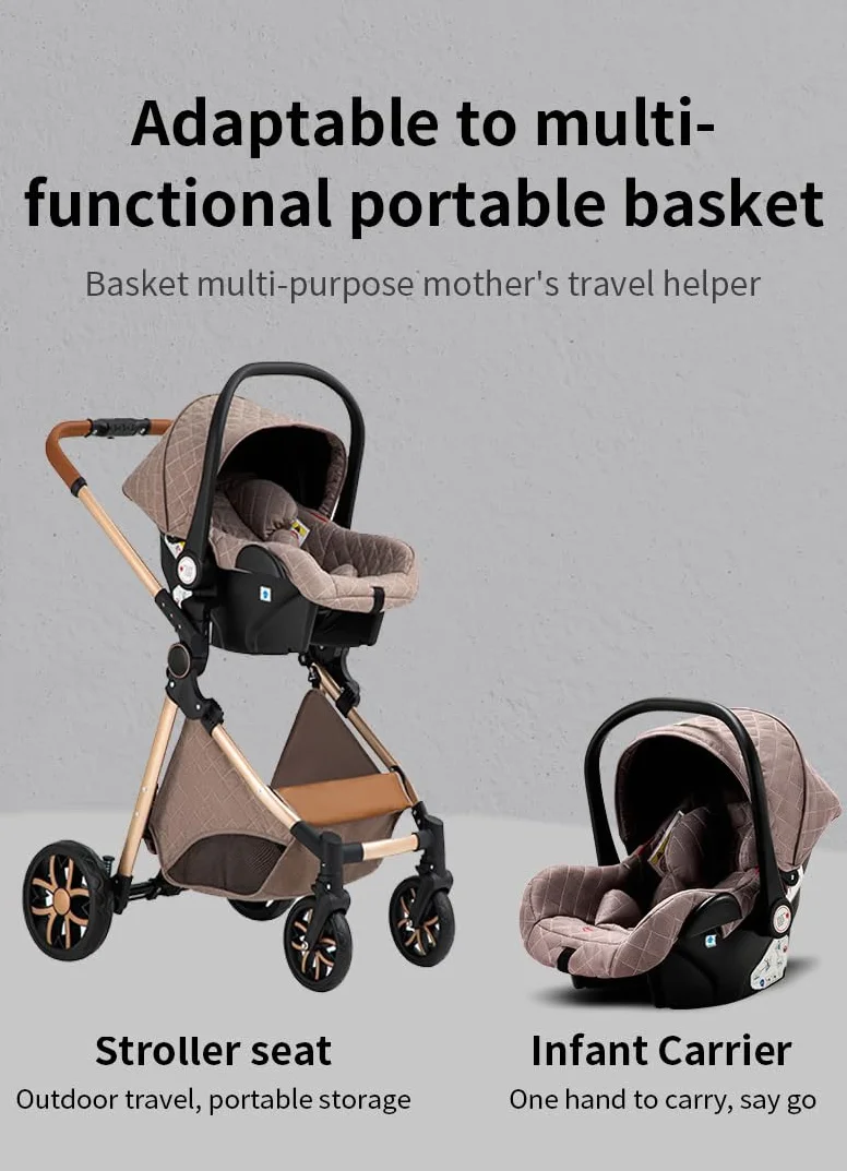YAZOCO Passeggino 3 in 1 Trio Carrozzina Pieghevole Neonato Set con Parapiedi Zanzariera