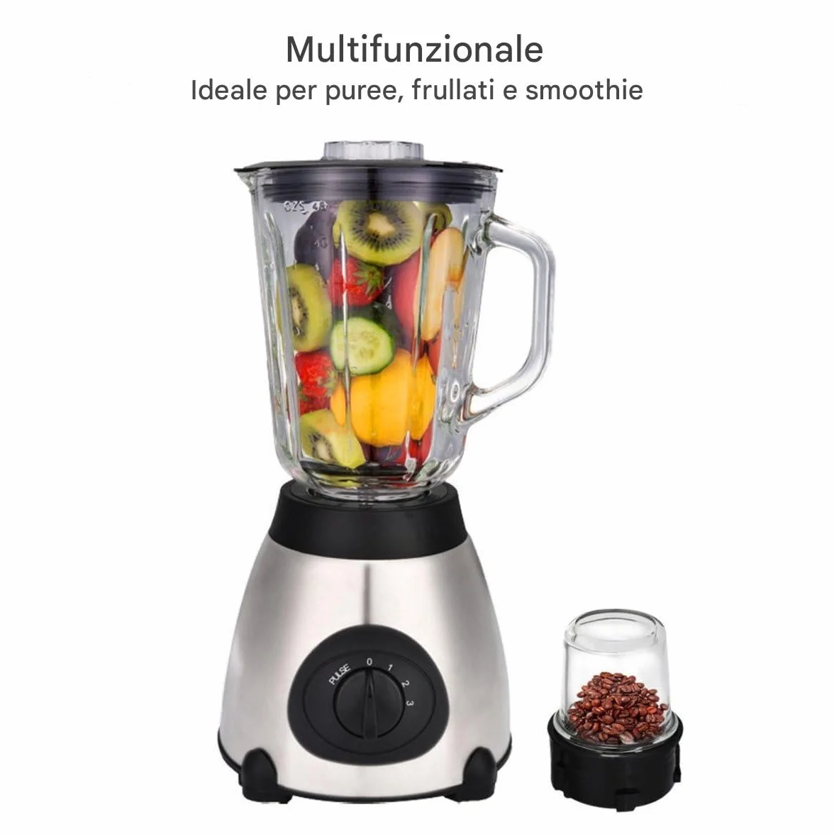 Royal Swiss Frullatore Mixer Acciaio Inox 1000W Caraffa 1.5L Vetro Temperato Nero