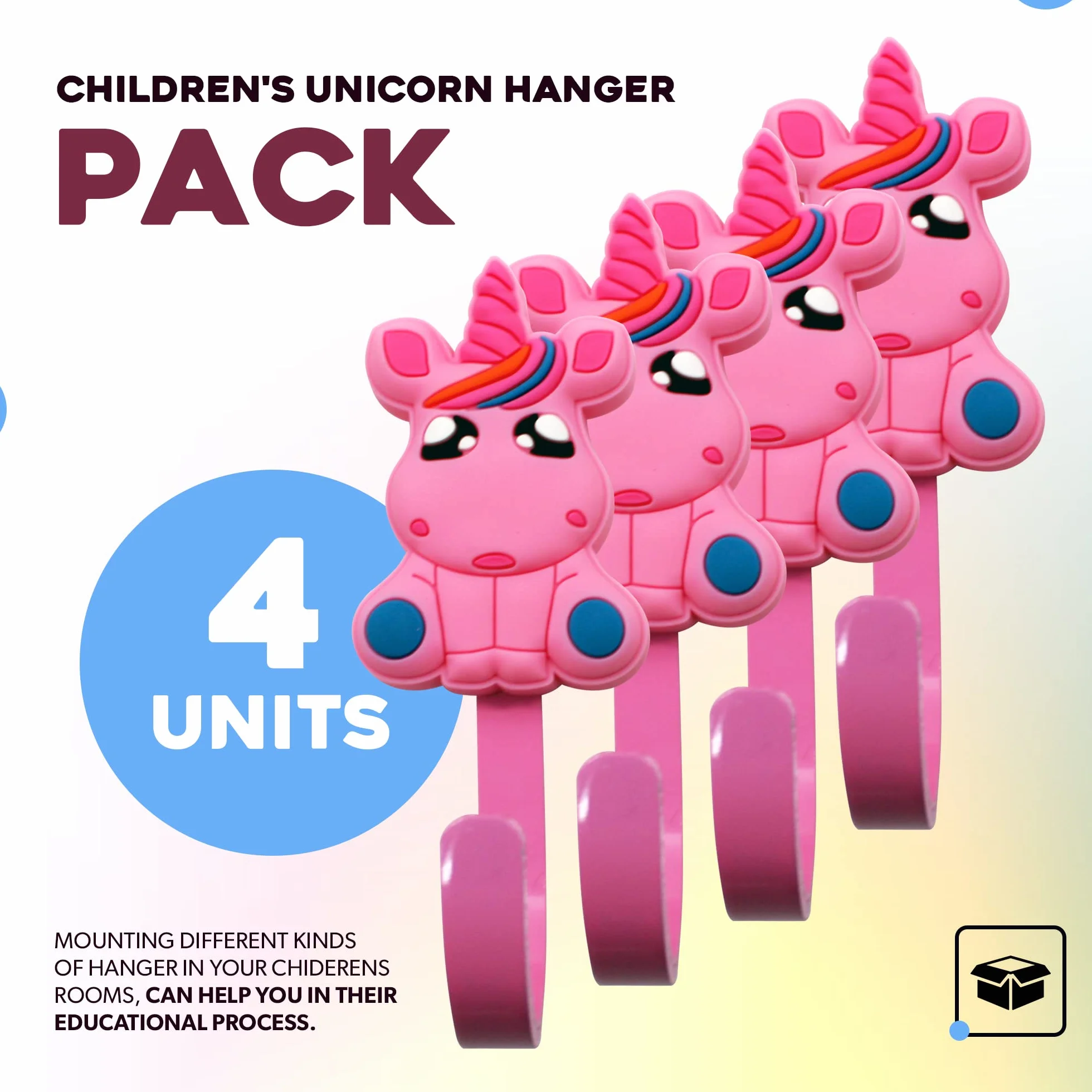 Appendini per bambini Unicorno Rosa 34x90 mm 4 Appendiabiti Attaccapanni