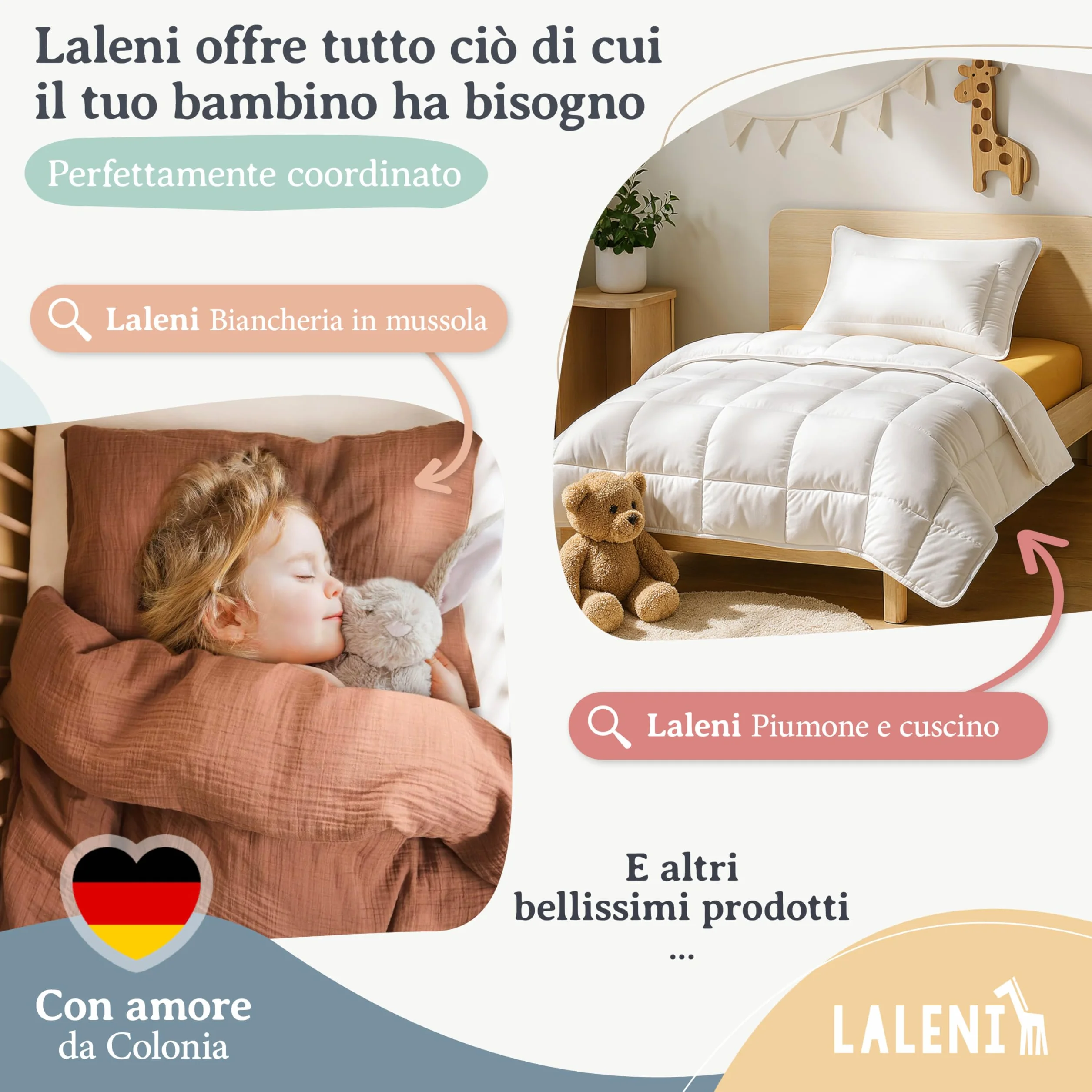 Laleni Lenzuola Culla Neonato Coprimaterasso 100% Cotone 135gsm Bianco 60x120-70x140cm