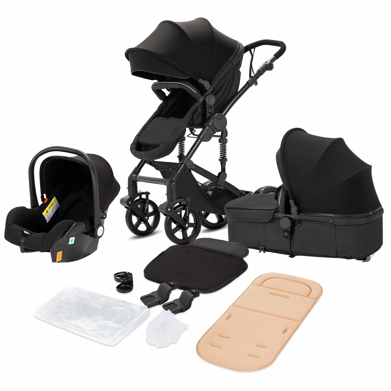 Magic ZC Passeggino Trio 3 w 1, Carrozzina Neonati Pieghevole, Spinta Reversibile, Czarny