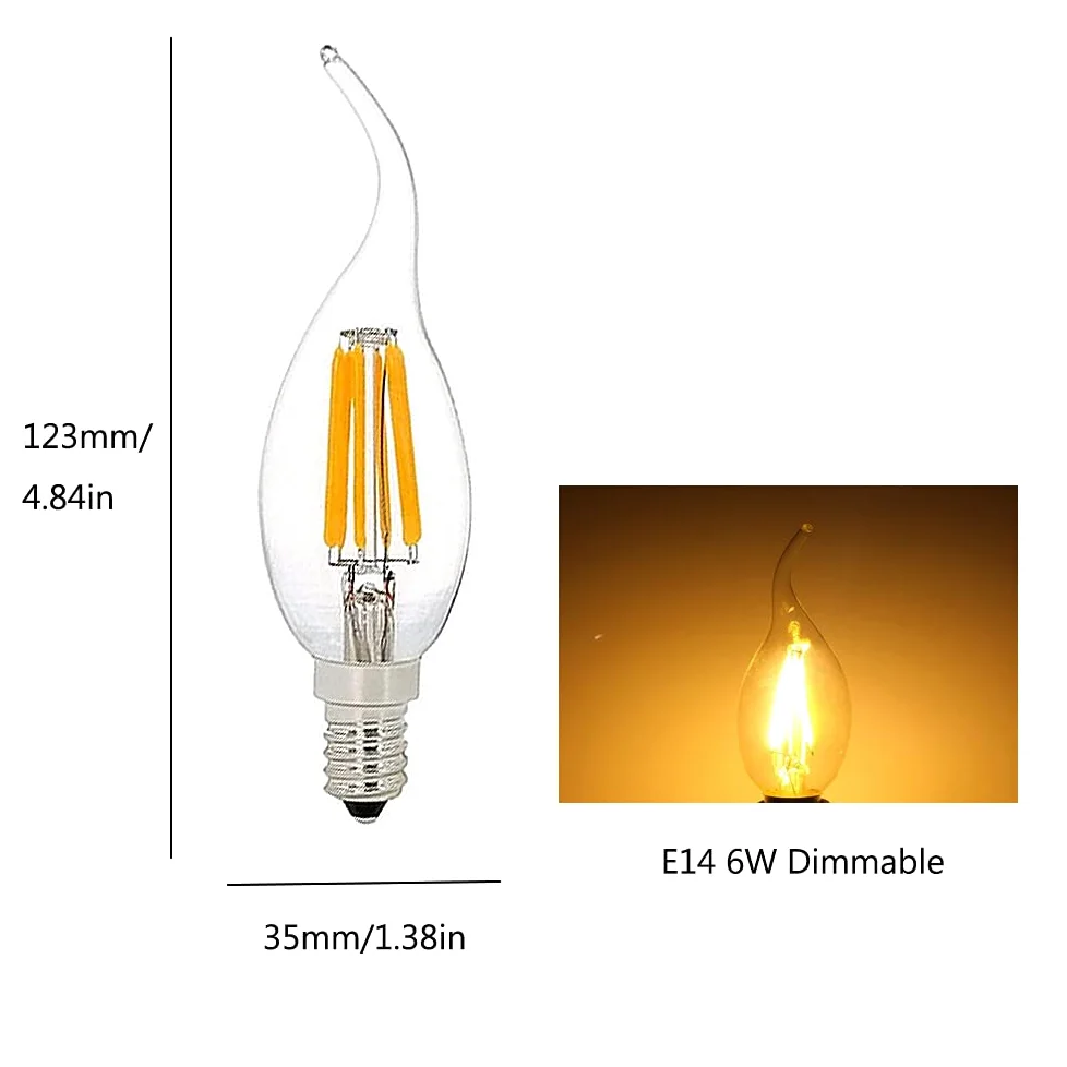 Lampadine LED E14 Dimmerabile Luce Calda, 6W Fiamma Candela Lampadina E14 LED per Lampadario, Equivalenti 60W Luminosa Risparmio Energetico, 600LM 2700K Lampade Dimmerabile, 16 Pezzi