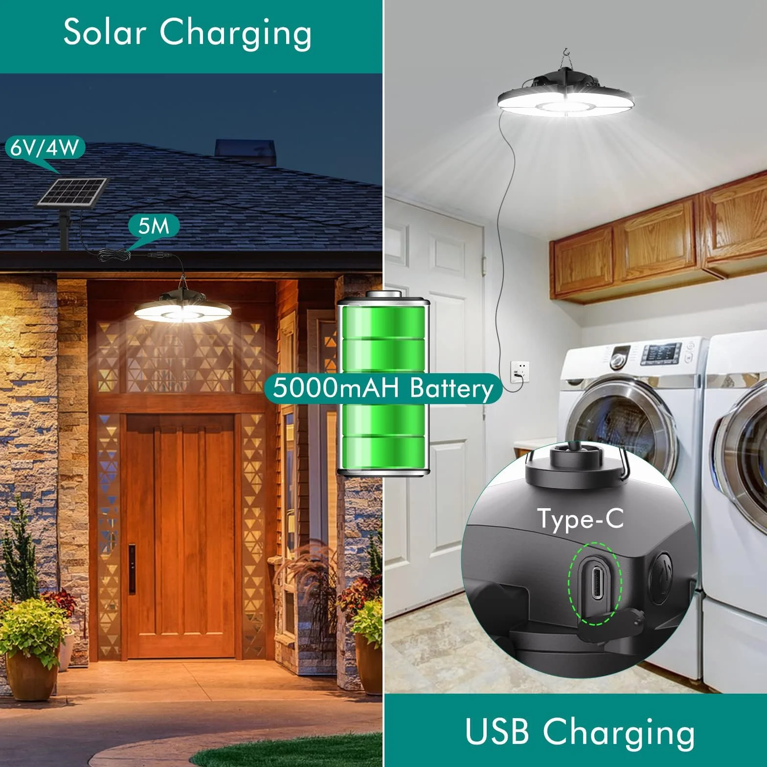 CLV Lampadario Solare con Telecomando 152 LED 2500LM, Lampada da Interno con Sensore di Movimento 6 modalità a Sospensione 5000MAH, 2500K-6500K, 5 luminosità per Giardino Balcone