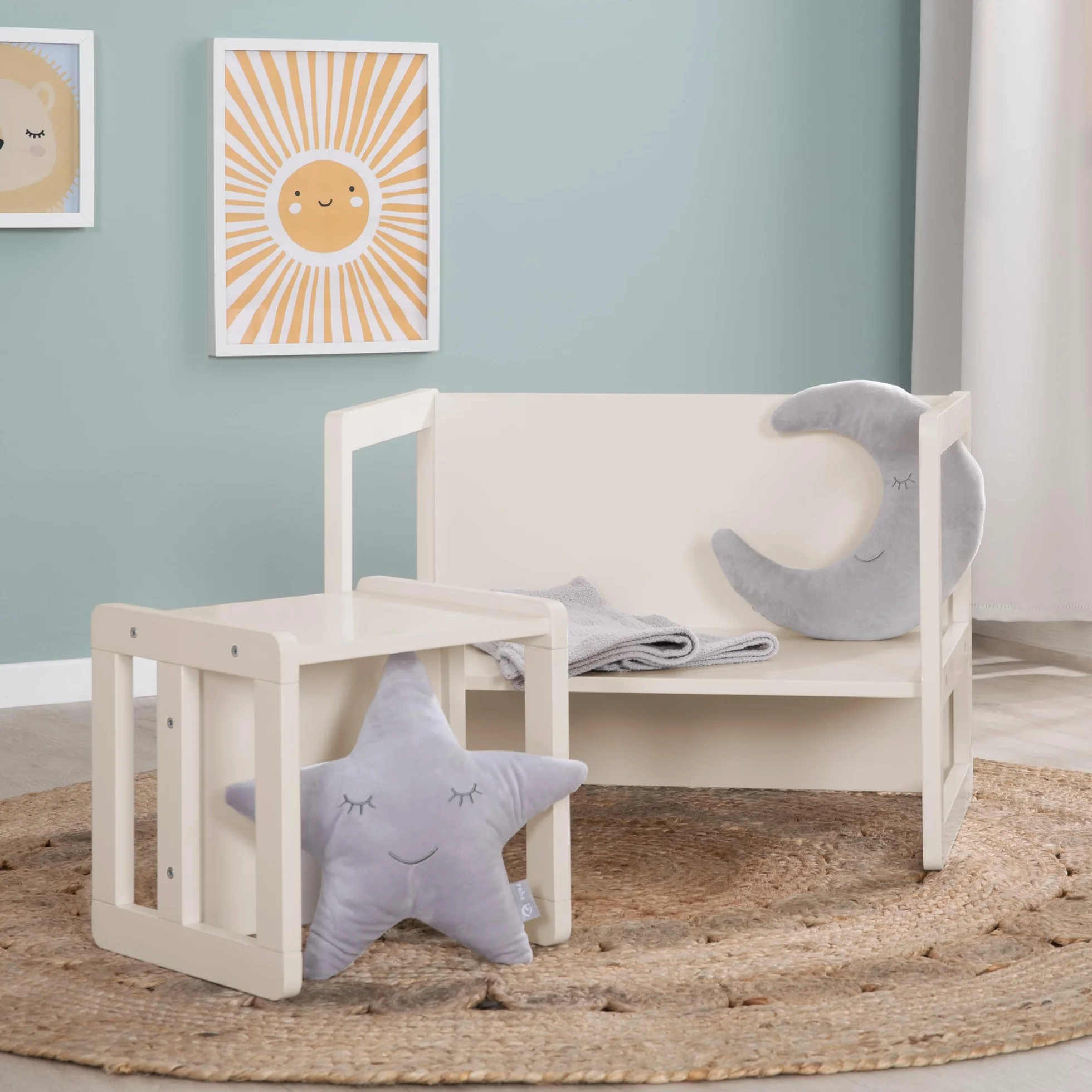 roba Set Sgabello e Tavolo Reversibili 3 in 1 - Regolazione in 3 Altezze di Seduta - Mobili per Bambini - Legno Beige/Cashmere
