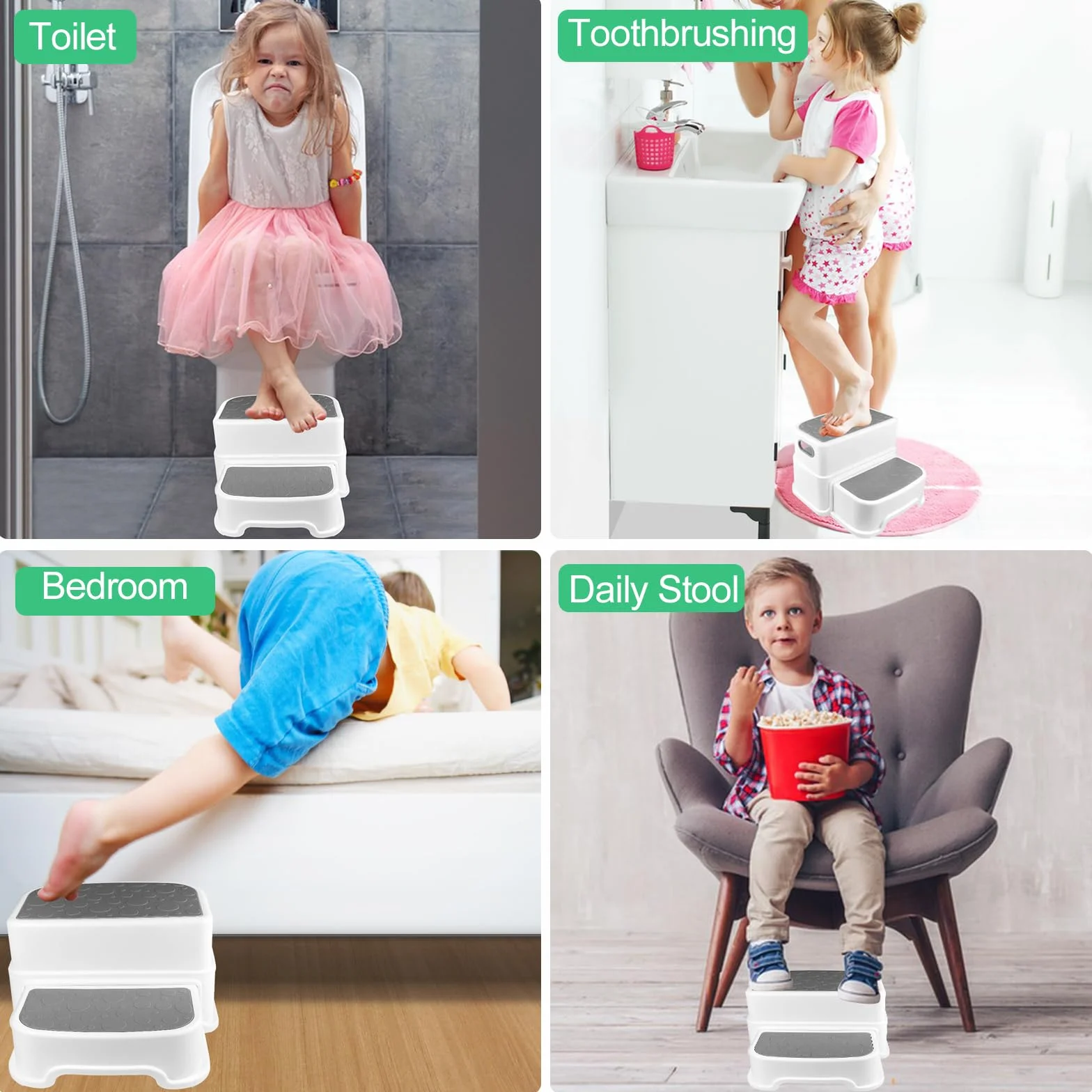 Maxentico Sgabello Bambini 2 Gradini Antiscivolo Scaletta WC Rimovibile Gradino Bagno Grigio