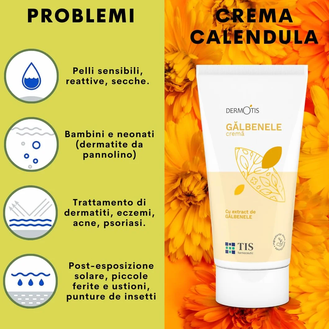 TIS Crema Calendula 100ml Lenitiva Eritemi Scottature Arrossamenti Dermatiti Punture Insetti Ustioni Irritazioni