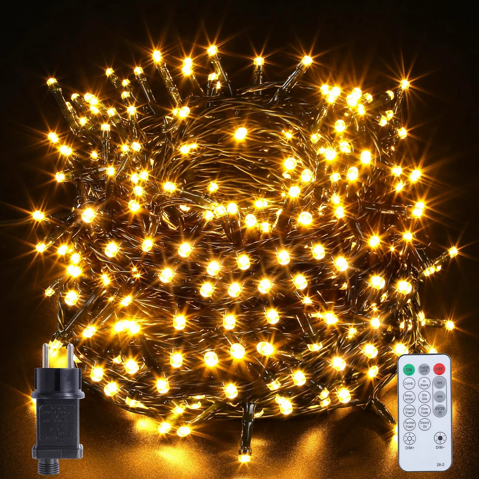 Marchpower Luci Albero Natale 20M, Catena Luminosa 200 LED Esterno Impermeabile,8 Modalità Telecomando Funzione Memoria, Calda Decorazione Natalizia per Casa Giardino Matrimonio Feste-Bianco Caldo