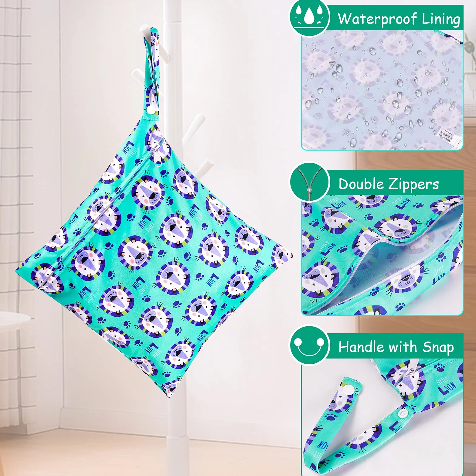 LEADSTAR Borsa Porta Pannolini Impermeabile Riutilizzabile 4 Pz Wet Bag con Doppia Cerniera