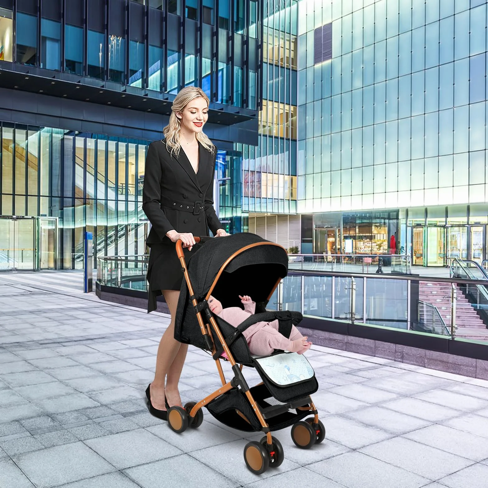 Homewell Passeggino Pieghevole per Bambini 0-6 Anni, Sdraiati Piatti, Pieghevole Una Mano, Cintura Sicurezza, Tettuccio Parasole (Nero)