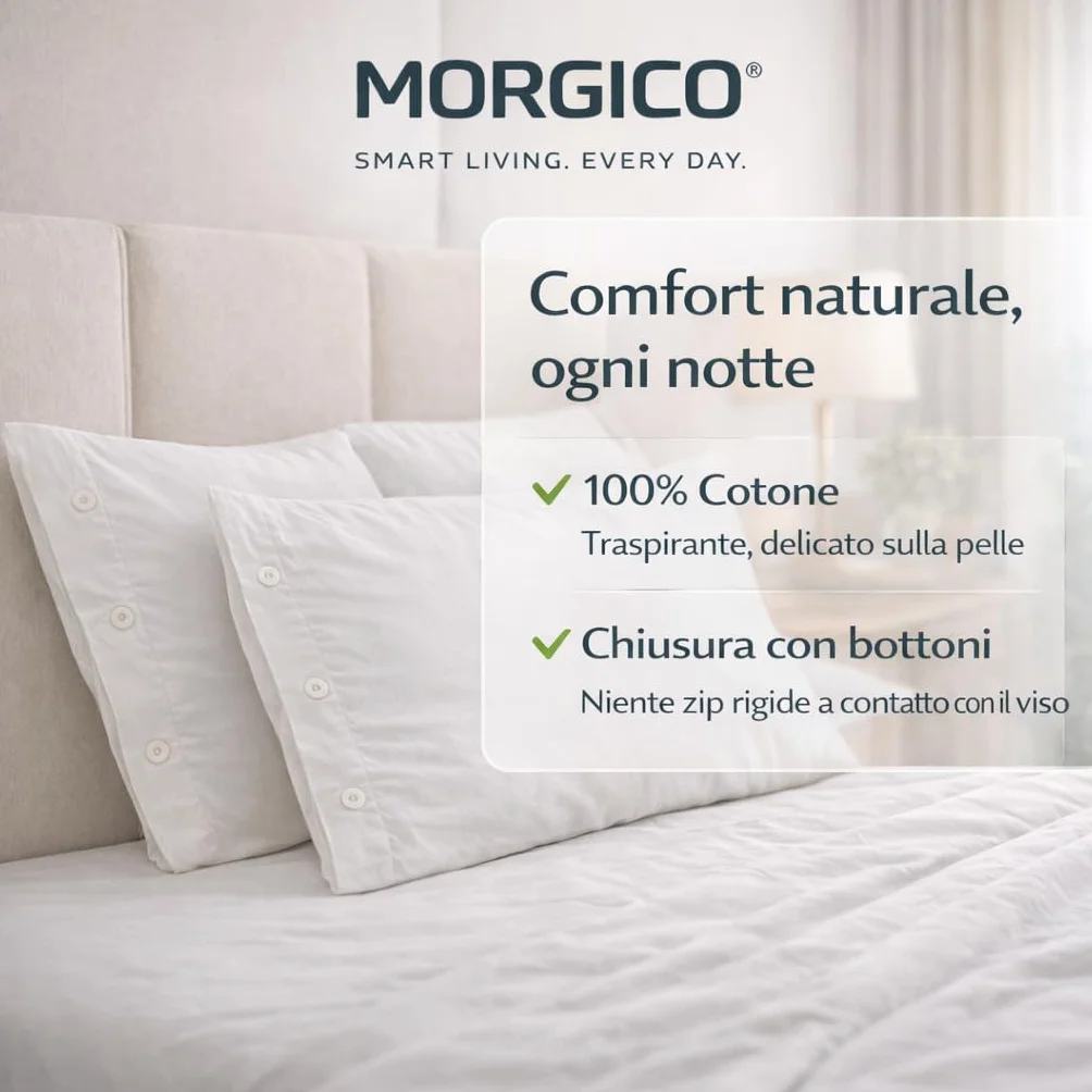 Set 2 Pezzi Federe Cuscino 52x82 cm con Bottoni in Cotone 100% Lavabile Rosa Confetto