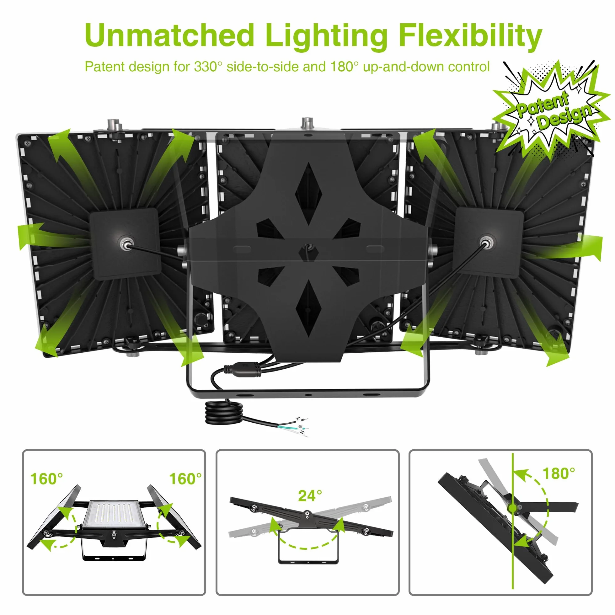 STASUN Proiettore LED da Esterno, Illuminazione Esterna 600W 54000LM, Bianco Luce Diurna 5000K, Riflettore per Esterni Impermeabile IP66 Faretto di Sicurezza per Esterni con 3 Teste Regolabili