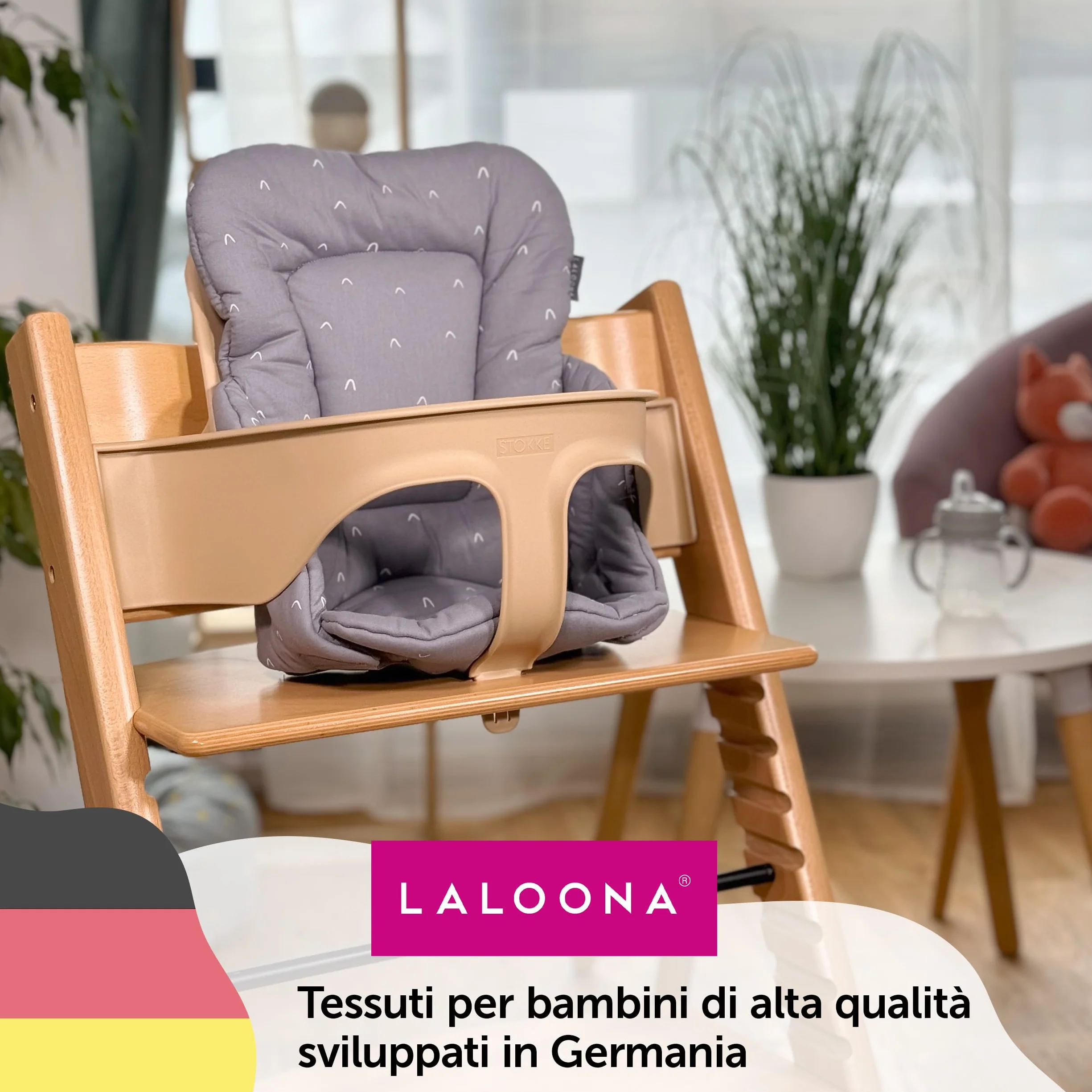 LaLoona Cuscino Riduttore Seggiolone per Stokke Tripp Trapp, Cotone, OEKO-TEX Standard 100, Lavabile in Lavatrice, Grigio
