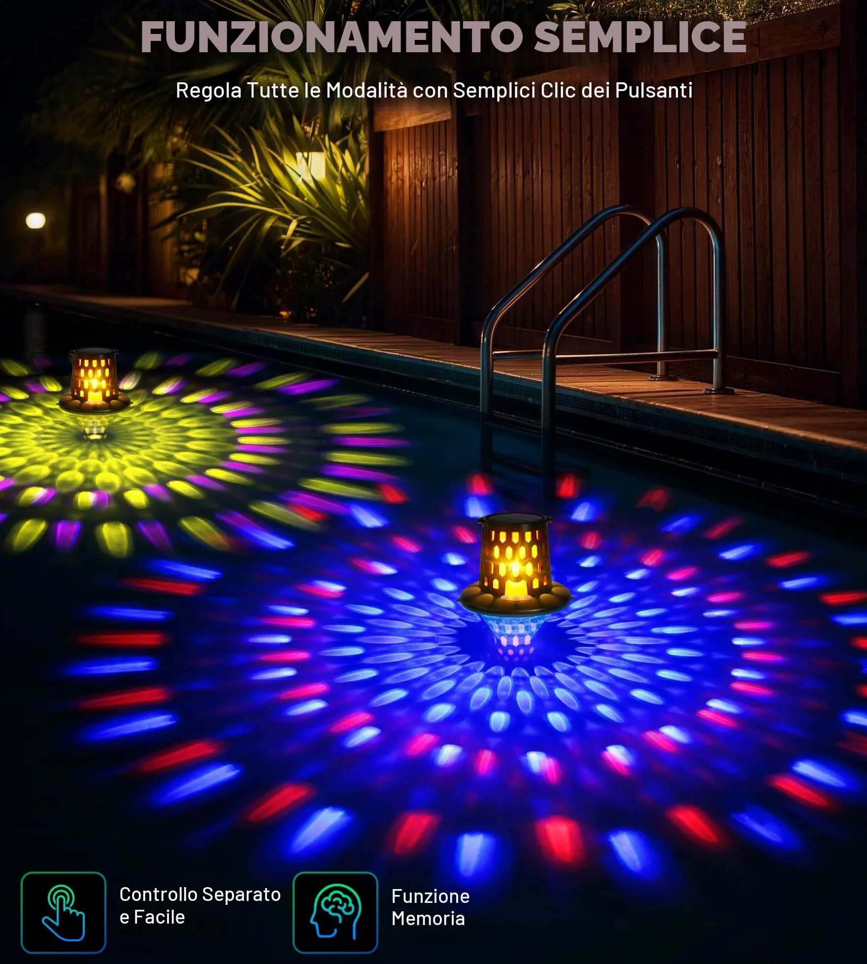 LuxBlue Luci Piscina Galleggianti, Luce per Piscina Fuori Terra con Spettacolo di Luce Subacquee, Luci Solari per Piscinas IP68 Impermeabile, Lampade Piscinas con Luces Fiamma per Spa, Vasca Bagno