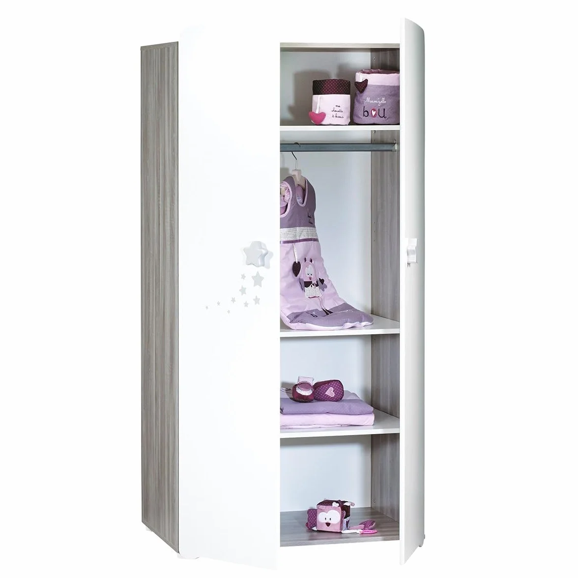 BabyPrice Armadio a 2 ante per bambini 175x85x56 cm legno bianco