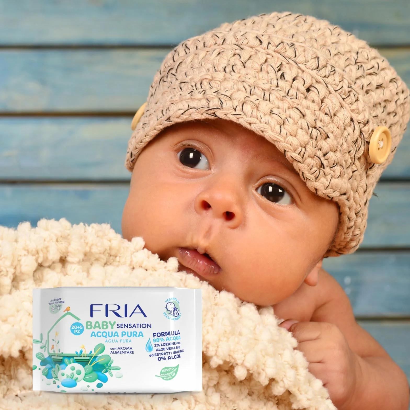 Fria Baby Salviette per Cambio Pannolino 98% Acqua Purificata 20+5 Confezione Pocket