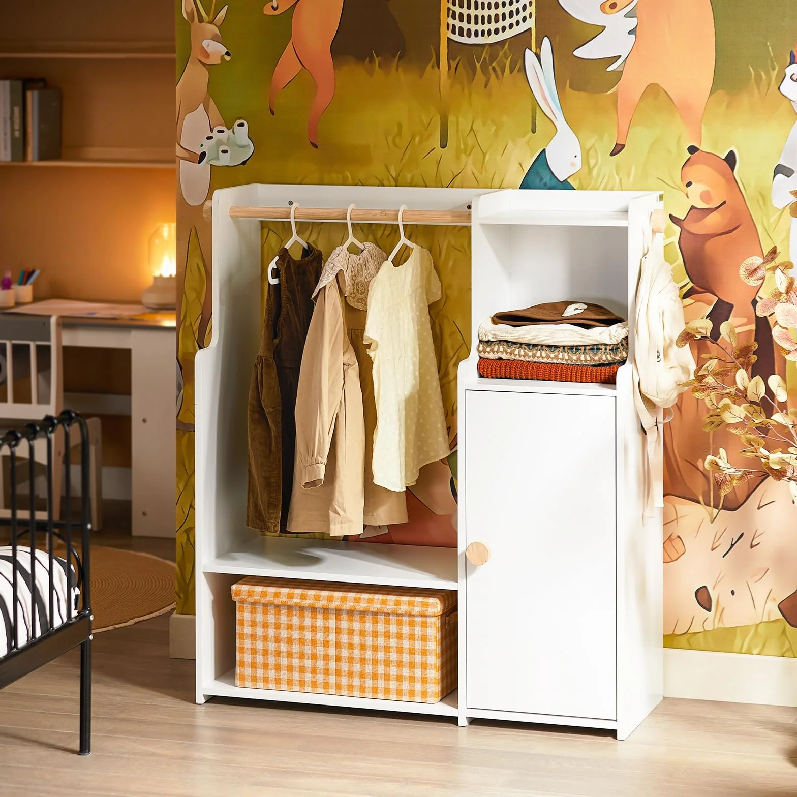 SoBuy Armadio Bambini con 4 Ripiani e 2 Ganci Bianco 94x35x110cm KMB110-W