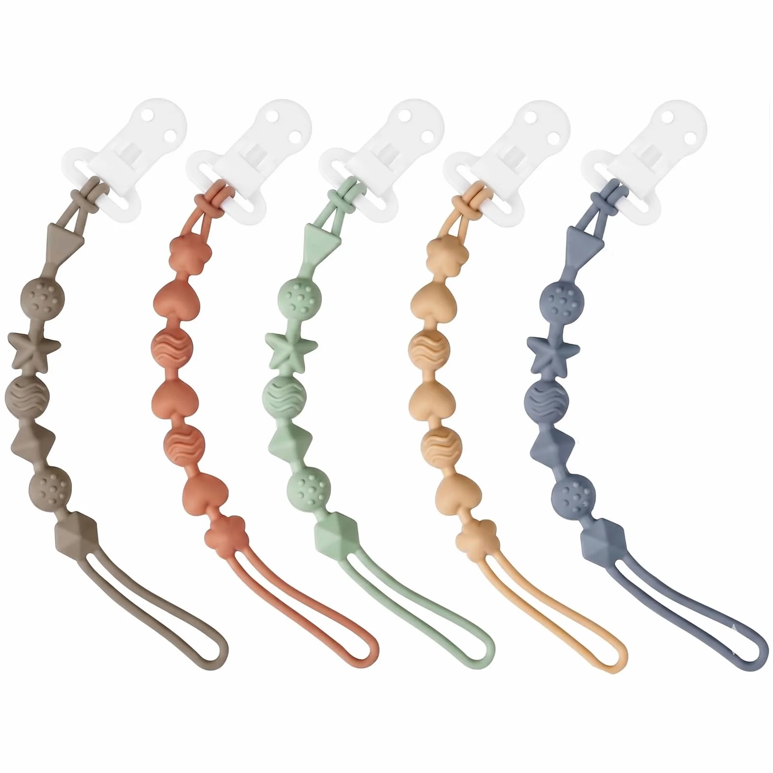 PandaEar Set di 5 Clip Portaciuccio in Silicone | Portaciuccio Monopezzo per Dentizione Bambini