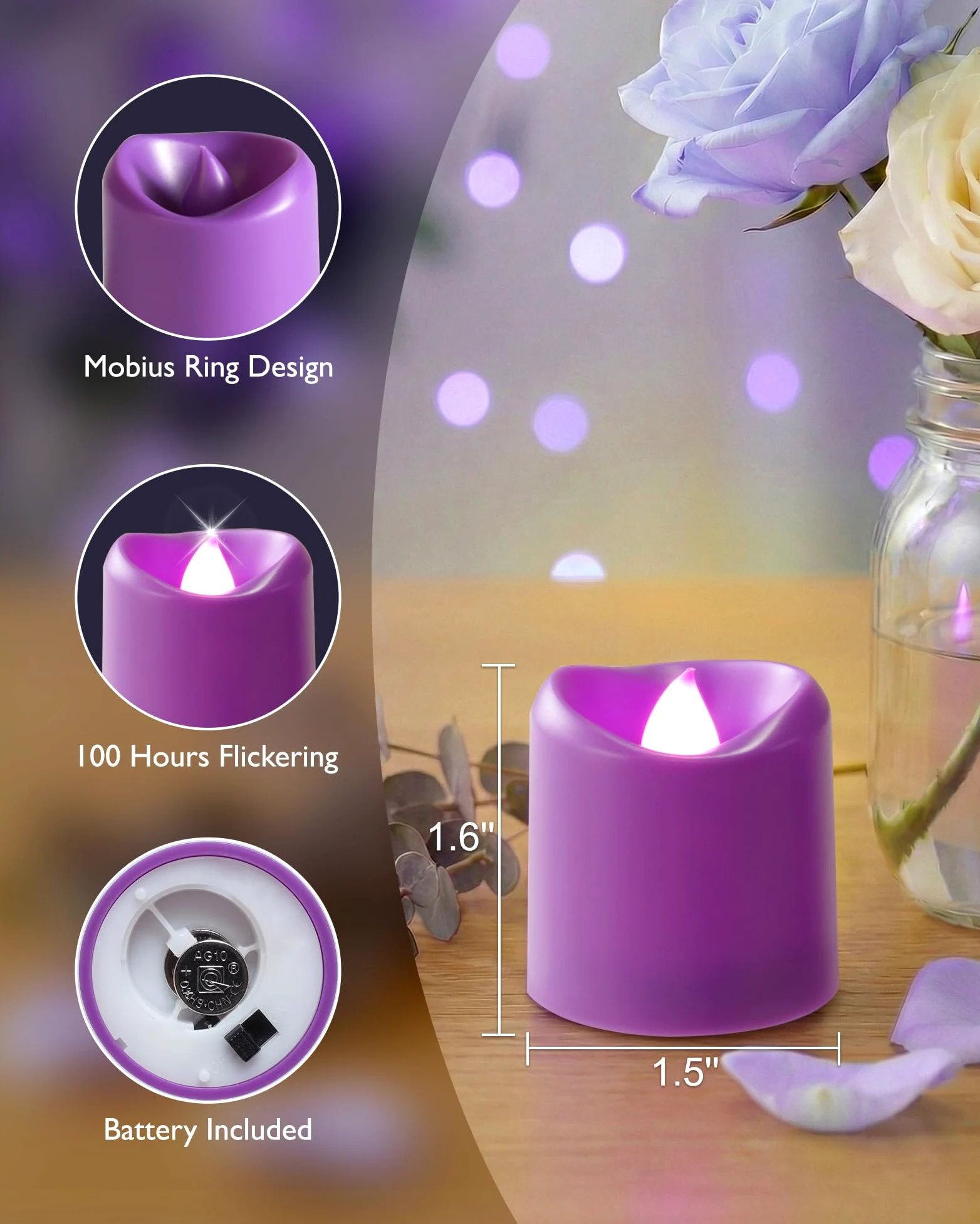 5plots Confezione da 24 candele viola senza fiamma, candele votive tremolanti, 100 ore alimentate a batteria, per matrimoni, feste, centrotavola, decorazioni per la casa, Halloween, Natale, proposte