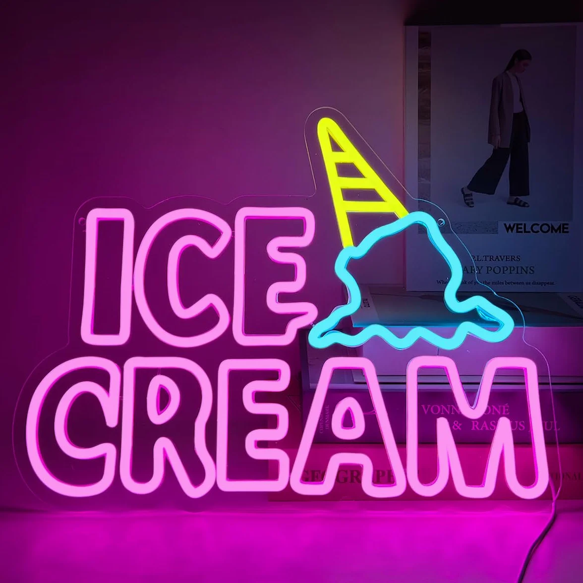 Ice Cream Insegne al Neon Luce Neon a LED Insegne luminose Gelato Alimentata Tramite USB con Interruttore Decorazione di bar, vetrine, negozi, luci al neon