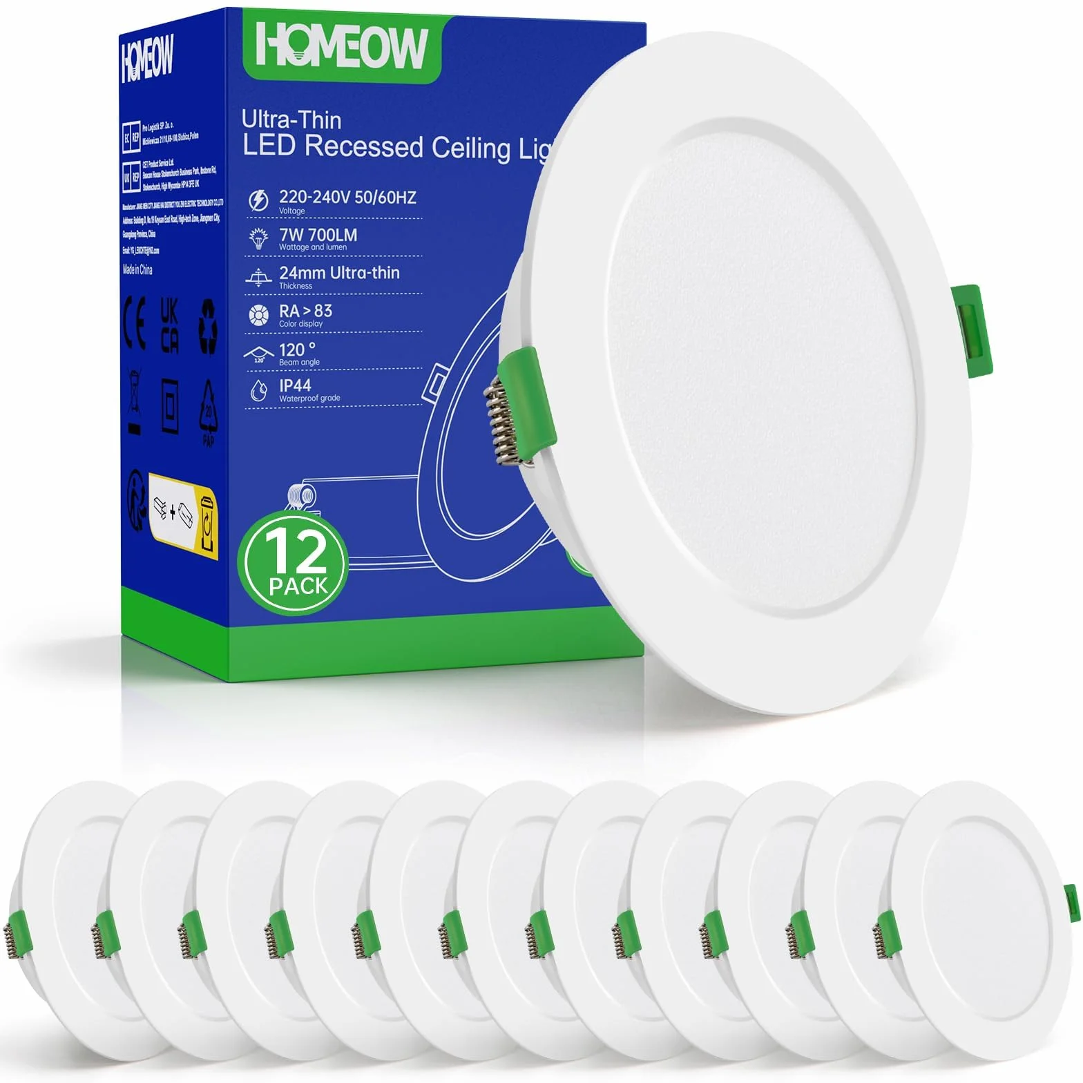 HOMEOW 12x Faretti LED da Incasso per Cartongesso, 220V 7W 4000K Luce Naturale Faretti LED Interno da Incasso, IP44 Faretto per Bagno, Diametro 118mm, Diametro foro 95-110mm