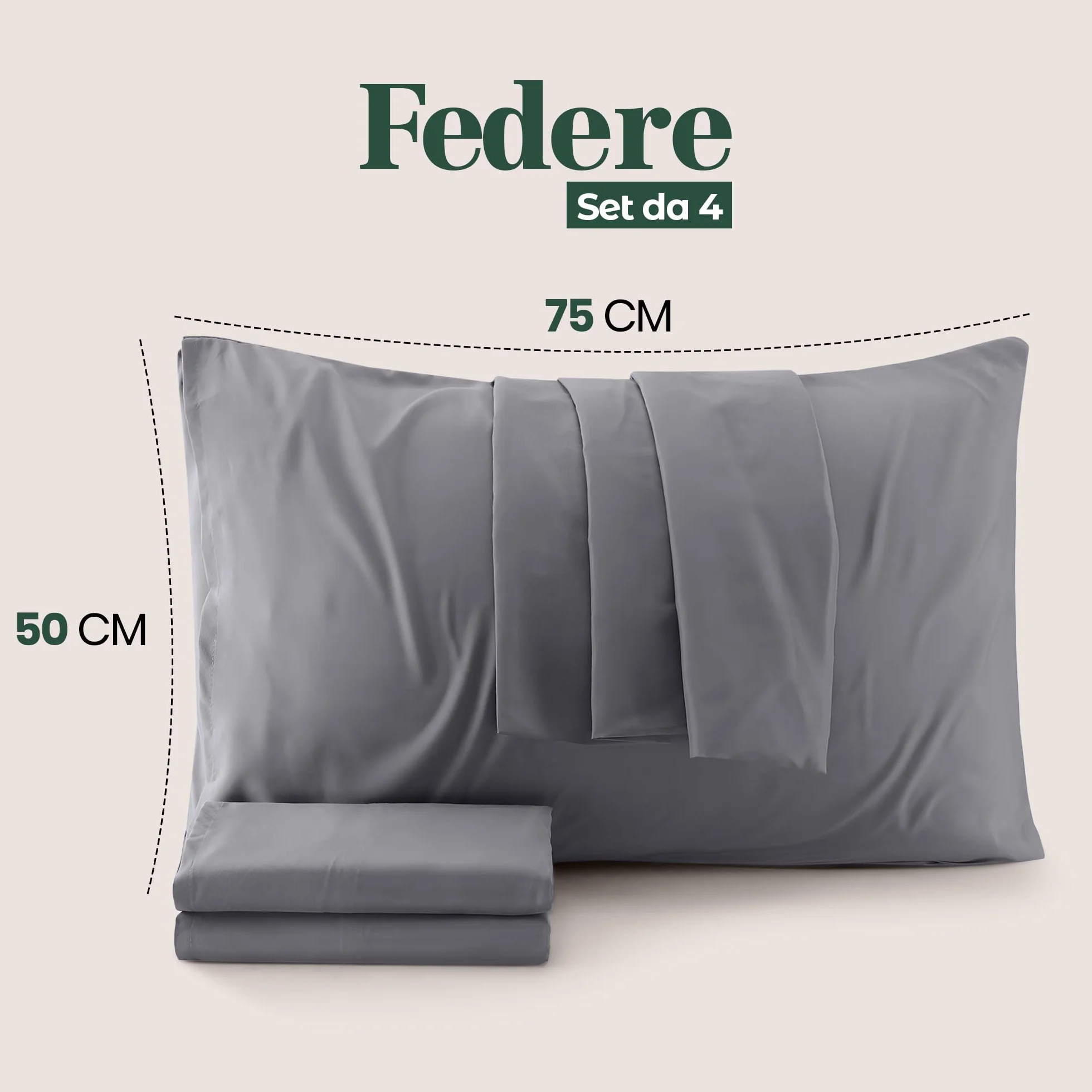 Utopia Bedding Federe Set Di 4 50x75 Cm Copricuscino In Poliestere Morbida Spazzolata Microfibra Grigio