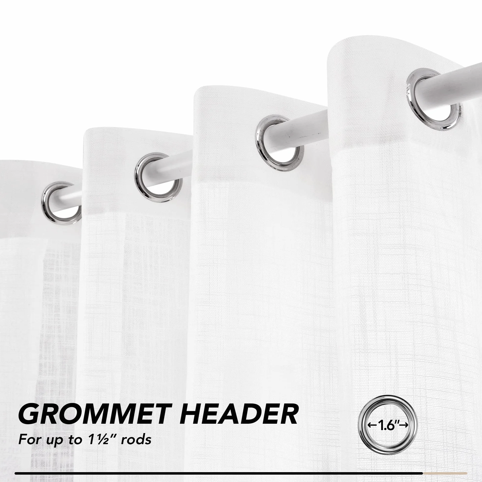 Deconovo Tende per Interni con Anelli, Tende Voile Semi-Trasparenti in Finto Lino 140x290 CM Bianco 2 Pezzi