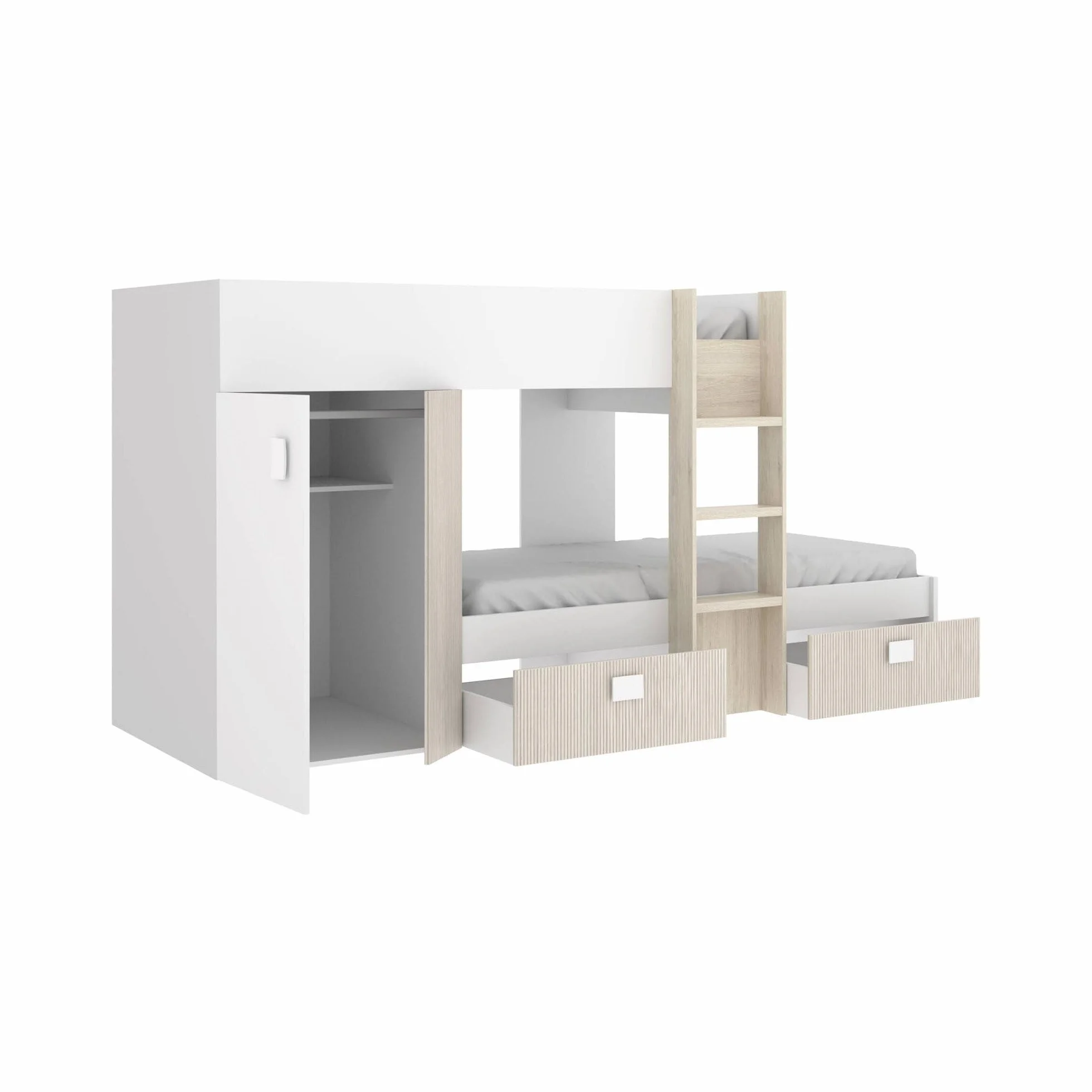 Dmora Bambini Cevedale Cameretta Completa Letto a Castello Due Lettini Singoli 271x111h150 cm Bianco e Rovere