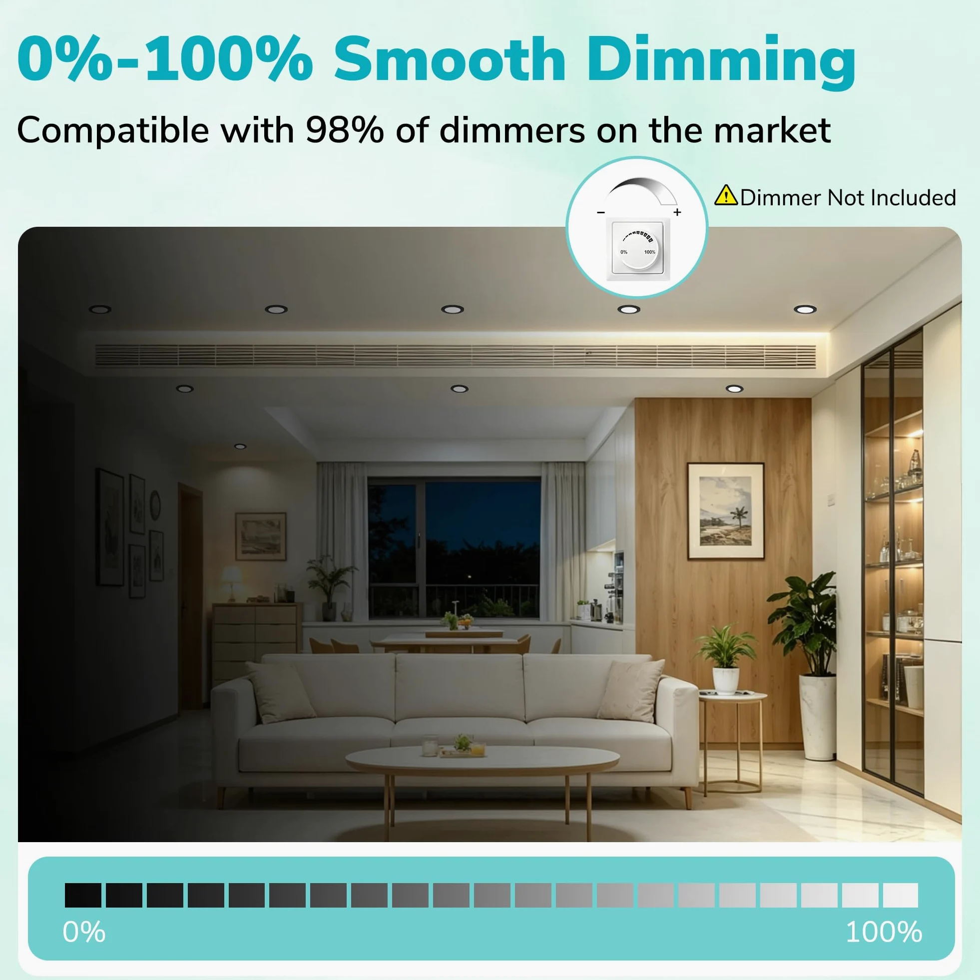 Confezione da 6 Faretti LED da Incasso Extra Slim 25 mm, 6W Dimmerabili 0-100% con Dimmer Esterno, 2700K/4000K/6000K Regolabili, IP44 per Bagno, CRI 90, Foro Ø55-68 mm, 230V, Nero