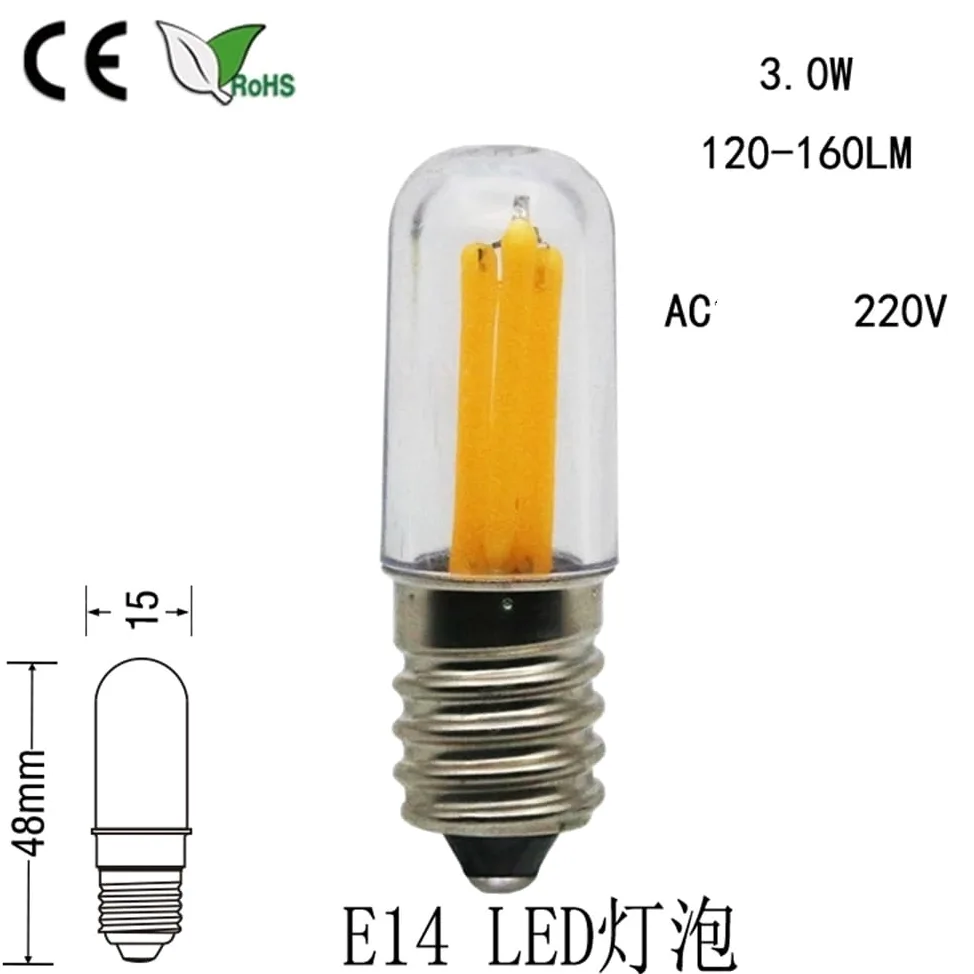 YSJX Lighting, Confezione da 20 Lampadine a Filamento LED T15 AC220V E12/E14 2W LED Lampada da Frigo Mini Lampada Notturna Indicatore Luminoso Lampadine per la casa(3000K warm white,E14)