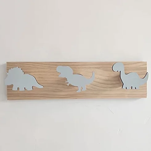 Appendiabiti da Parete Dinosauro Legno per Bambini Bianco