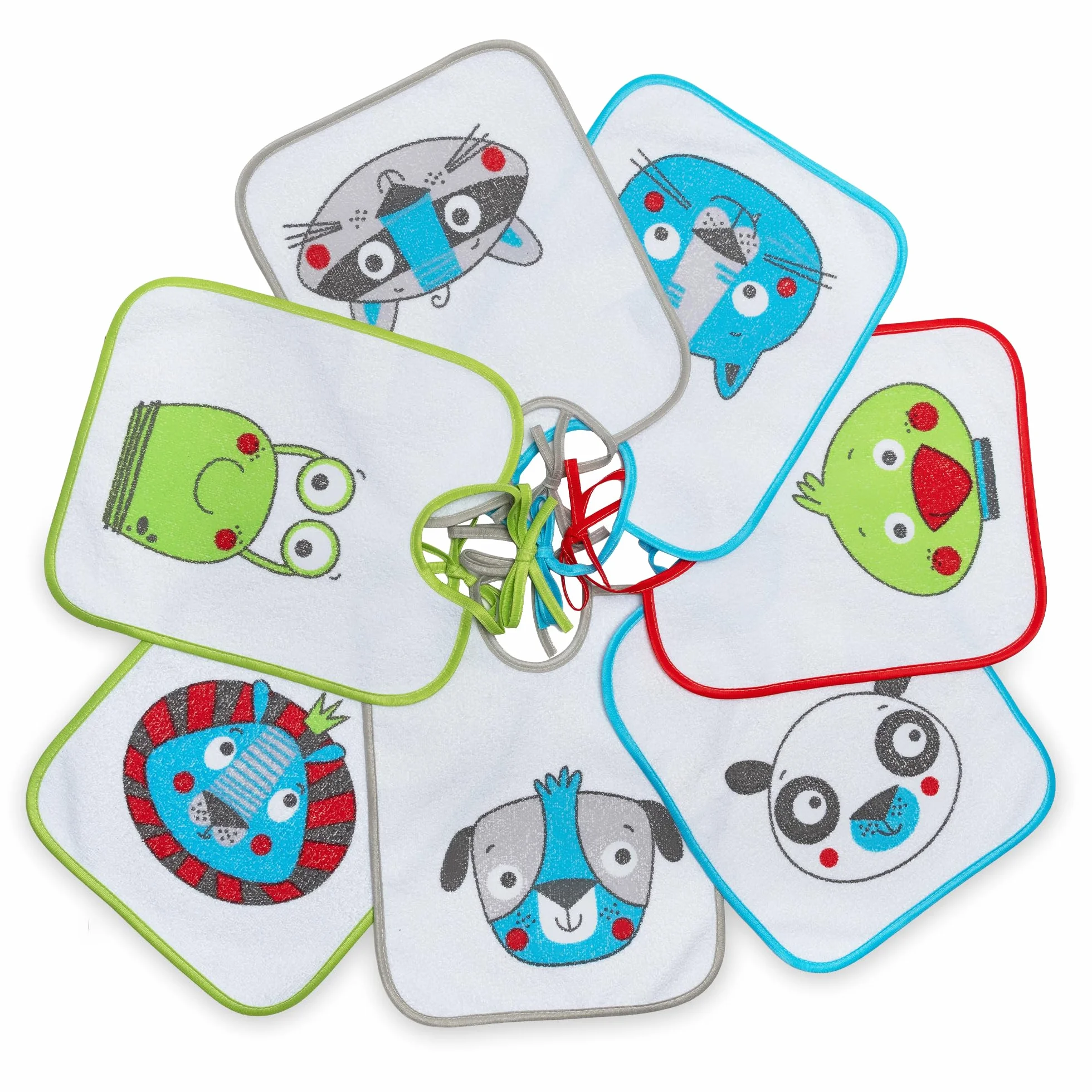 Bavaglini Impermeabili 73% Cotone 27% Poliestere Confezione da 7 23x27 cm per Bambini 6-18 Mesi