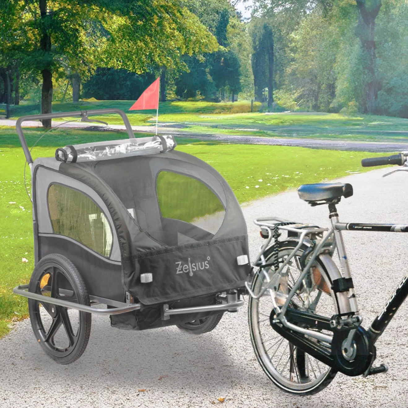 Rimorchio per bicicletta per 2 bambini 2 in 1 con funzione jogger carrello trasporto passeggino