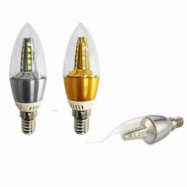 Luce di casa lampadina della candela di 20pcs/lot LED dorata/argento E14 sorgente luminosa del lampadario a bracci di cristallo della luce del cereale della vite(Tri-colour,E14 Silver 9W)