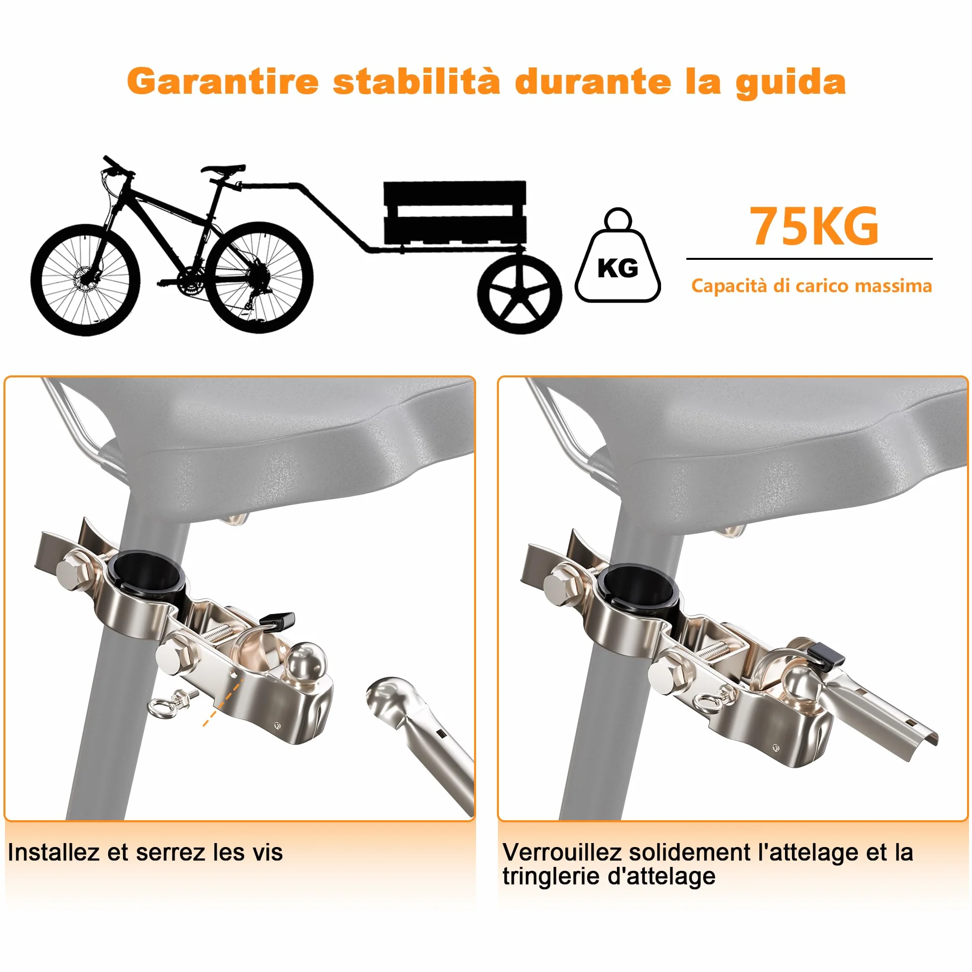 Gancio per Rimorchio Bici, Attacco Rimorchio Bicicletta, Sistema di Traino Compatibile Reggisella