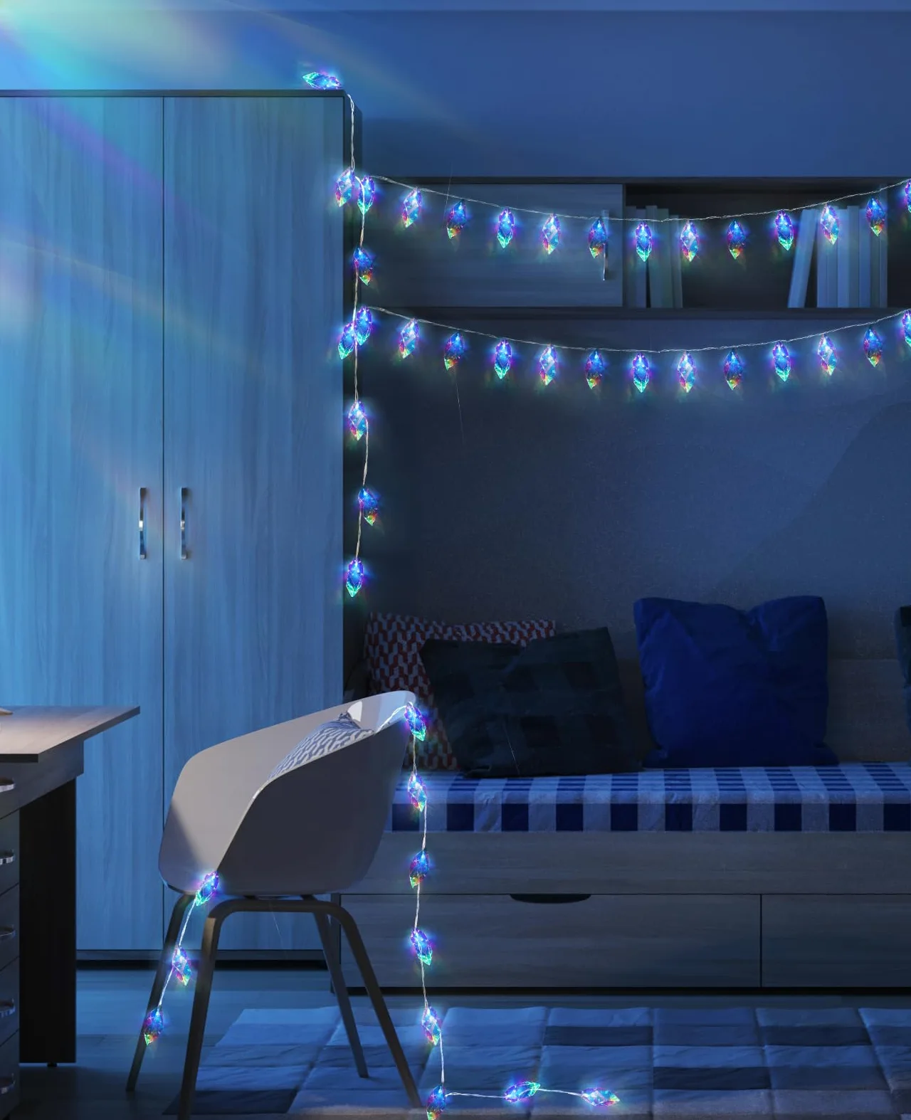 AceList Stringa di luci iridescenti per interni, 20 LED da 9,84 m, con batteria olografica e alimentazione USB, 8 modalità di illuminazione, luci di cristallo per matrimoni, Natale, feste, decorazioni