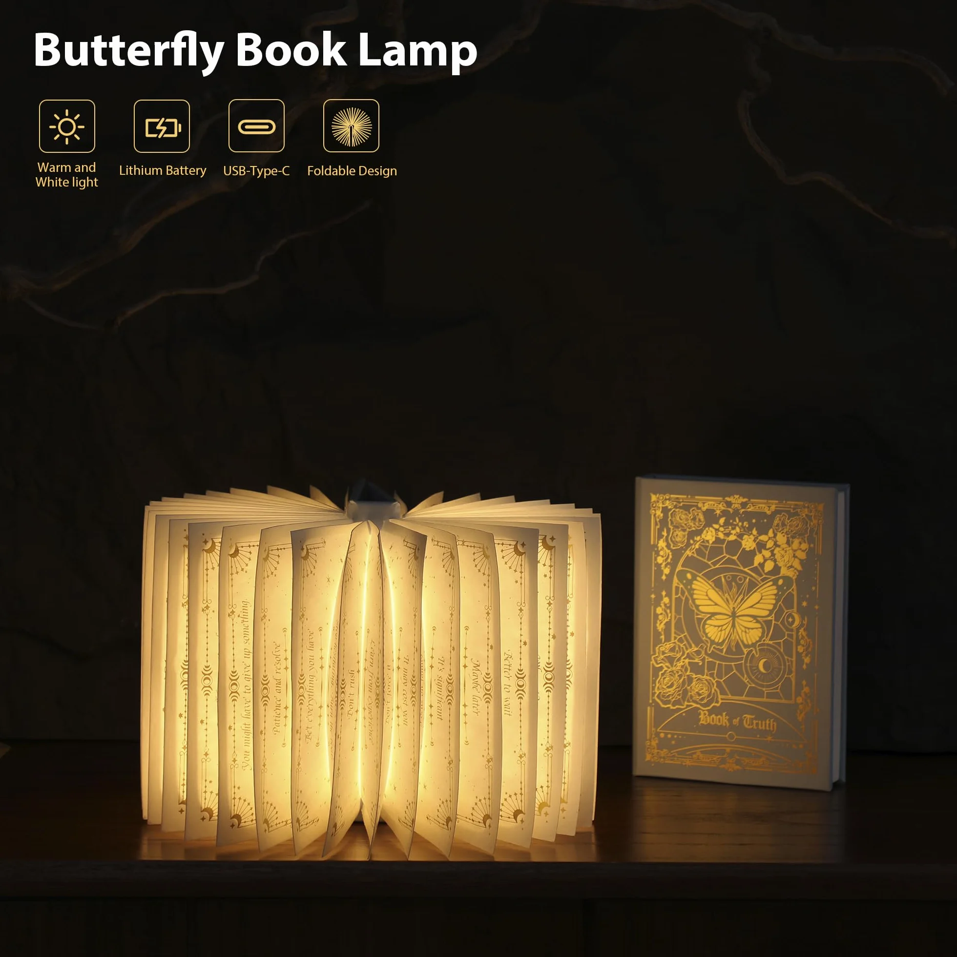 Lampada-libro pieghevole Regalo per amanti dei libri, lampada di carta pieghevole, luce da libro portatile per arredamento domestico, regalo per donne & Natale & topi di biblioteca (Blu)