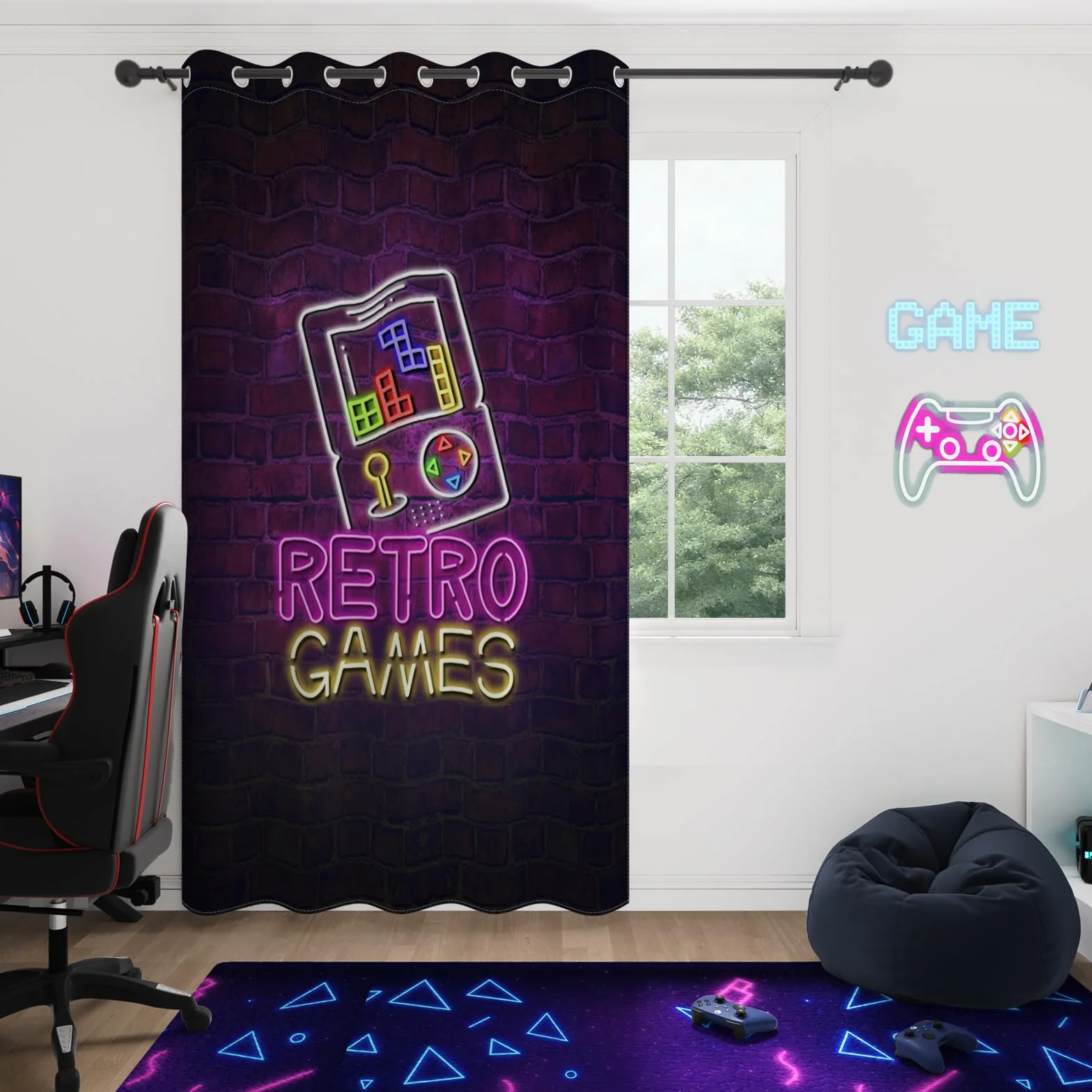 YONGFOTO Cortina Gaming Oscuranti Neon Retro Gamepad per Camera Bambini 140x229 cm