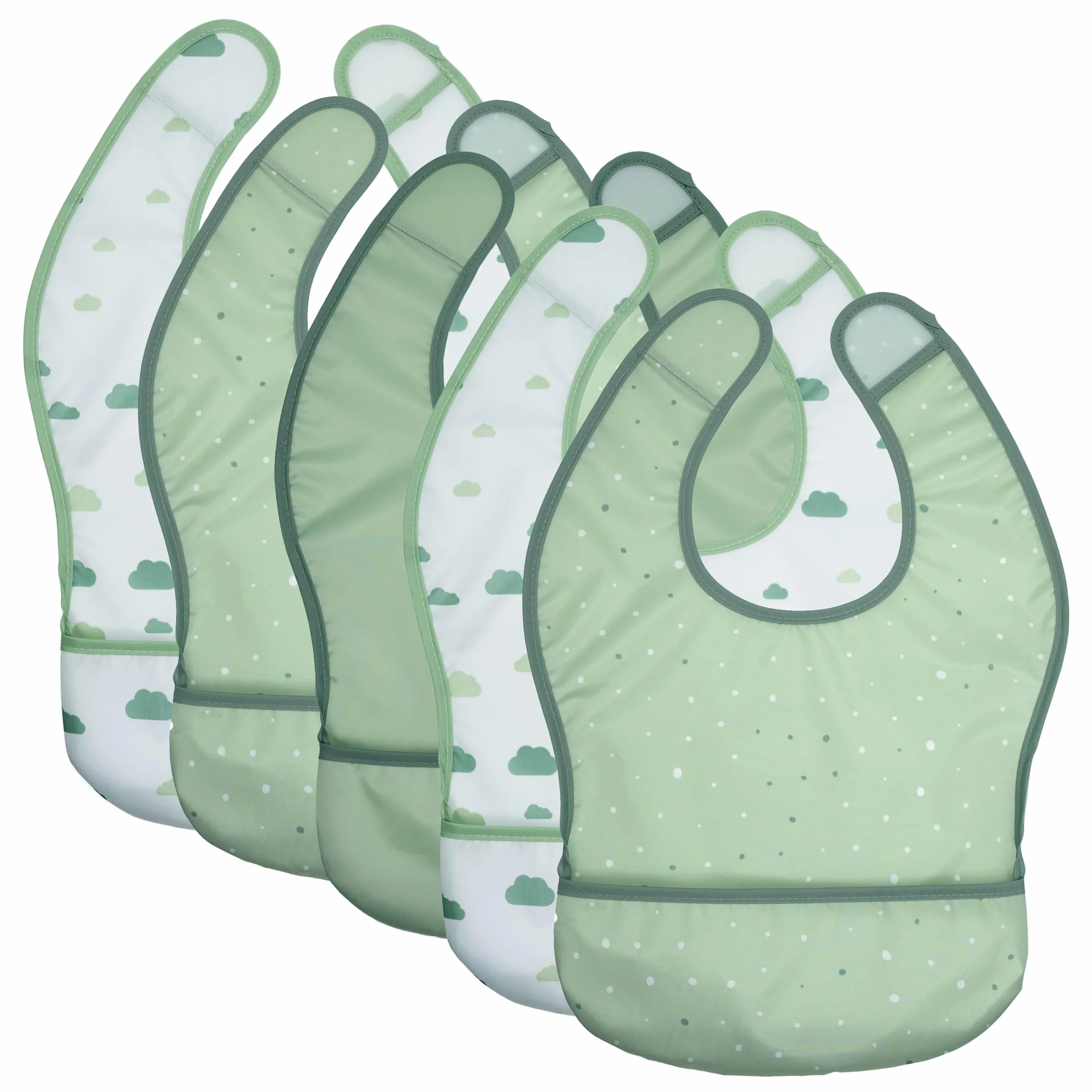 MiaMia Bavaglini Neonato Impermeabili 5pz Bavette con Tasca Chiusura a Strappo Testato OekoTex 100 Lavabile Verde