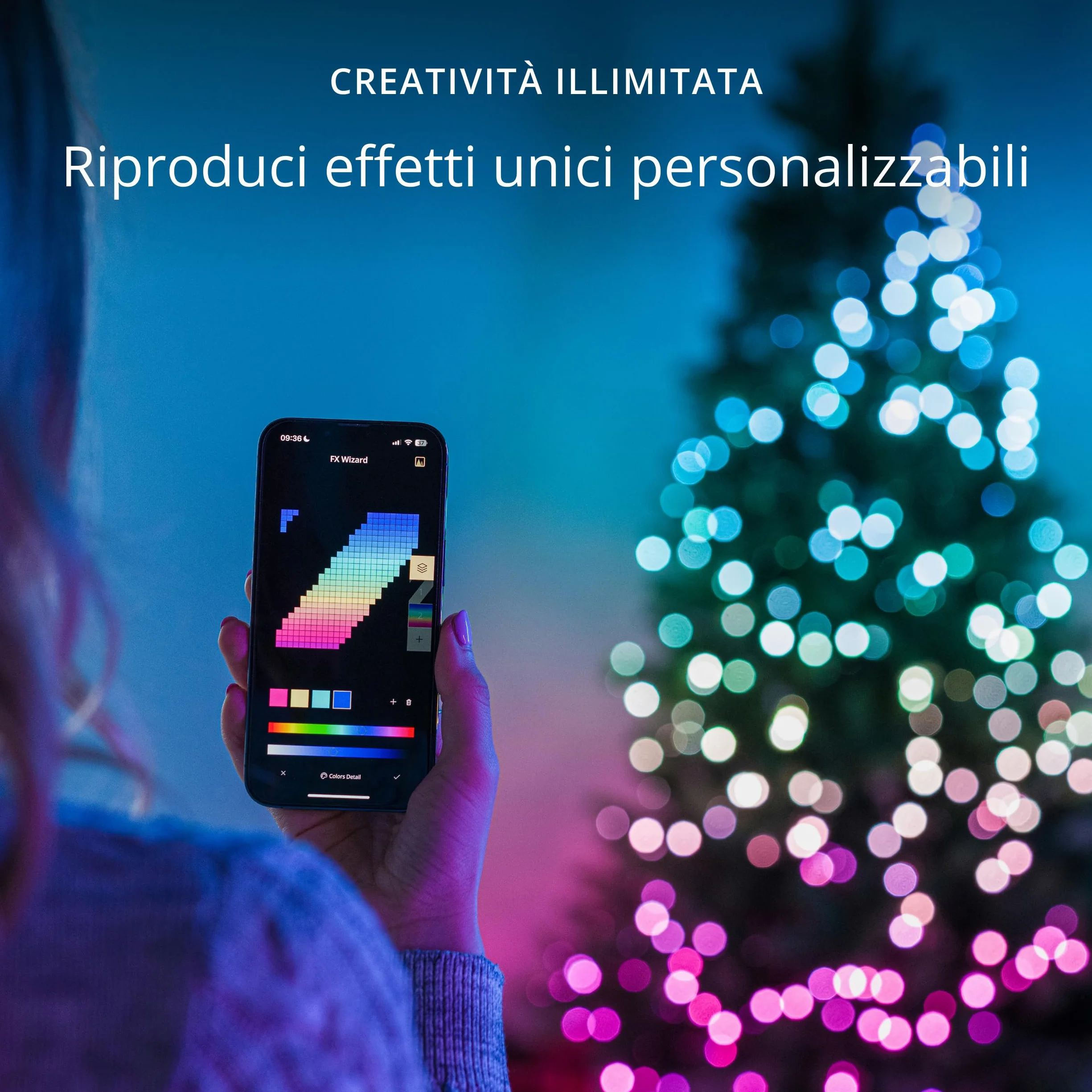 Twinkly Strings 400 LED RGB+Bianco, Striscia di Luci LED per Esterno e Interno, Luci Smart Multicolore, Compatibile con Alexa e Google Home, Luci Mappabili, IP44, Controllo App, Filo Nero, 32m