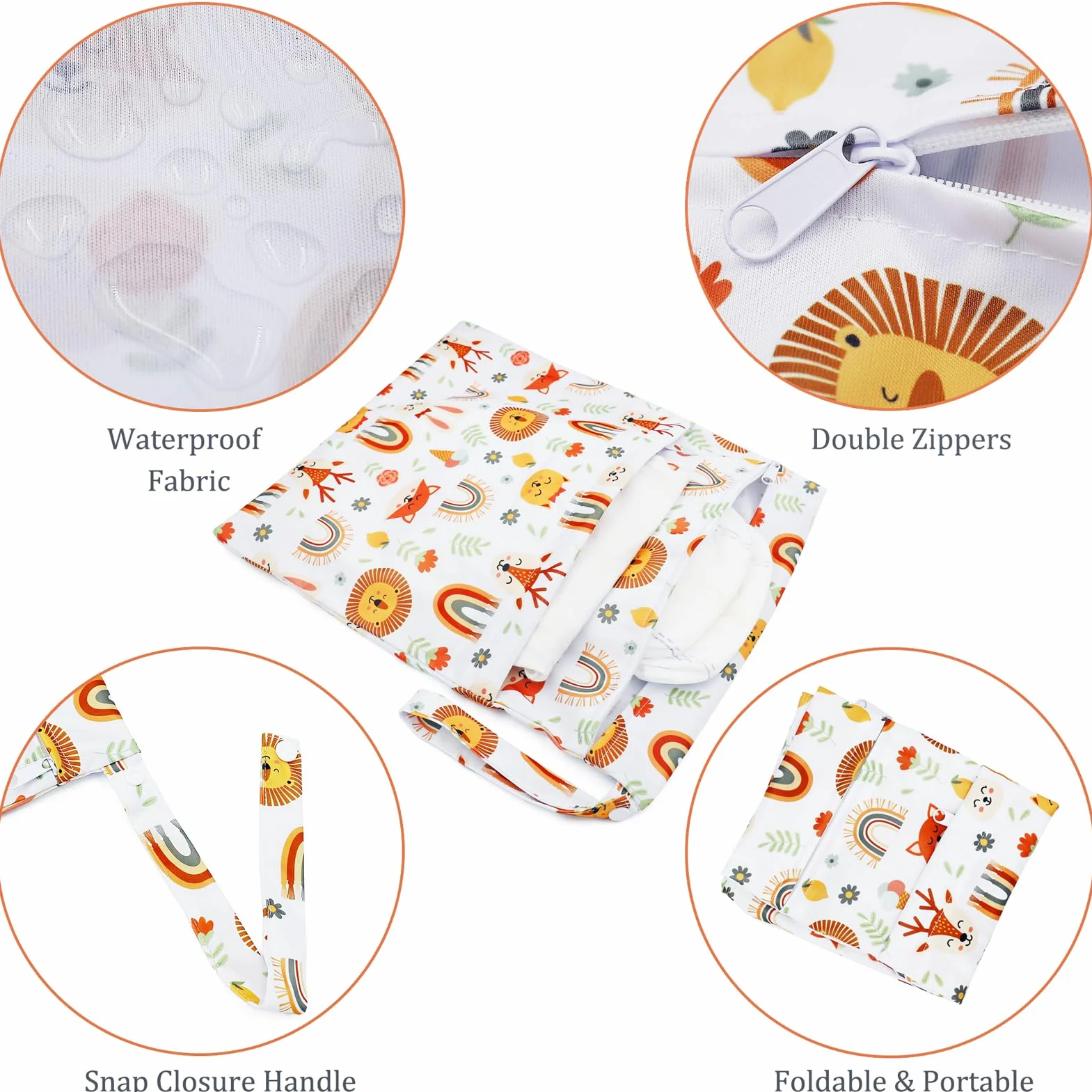 Borsa per Pannolini Impermeabile Riutilizzabile 2 PCS con Doppia Cerniera Arancia