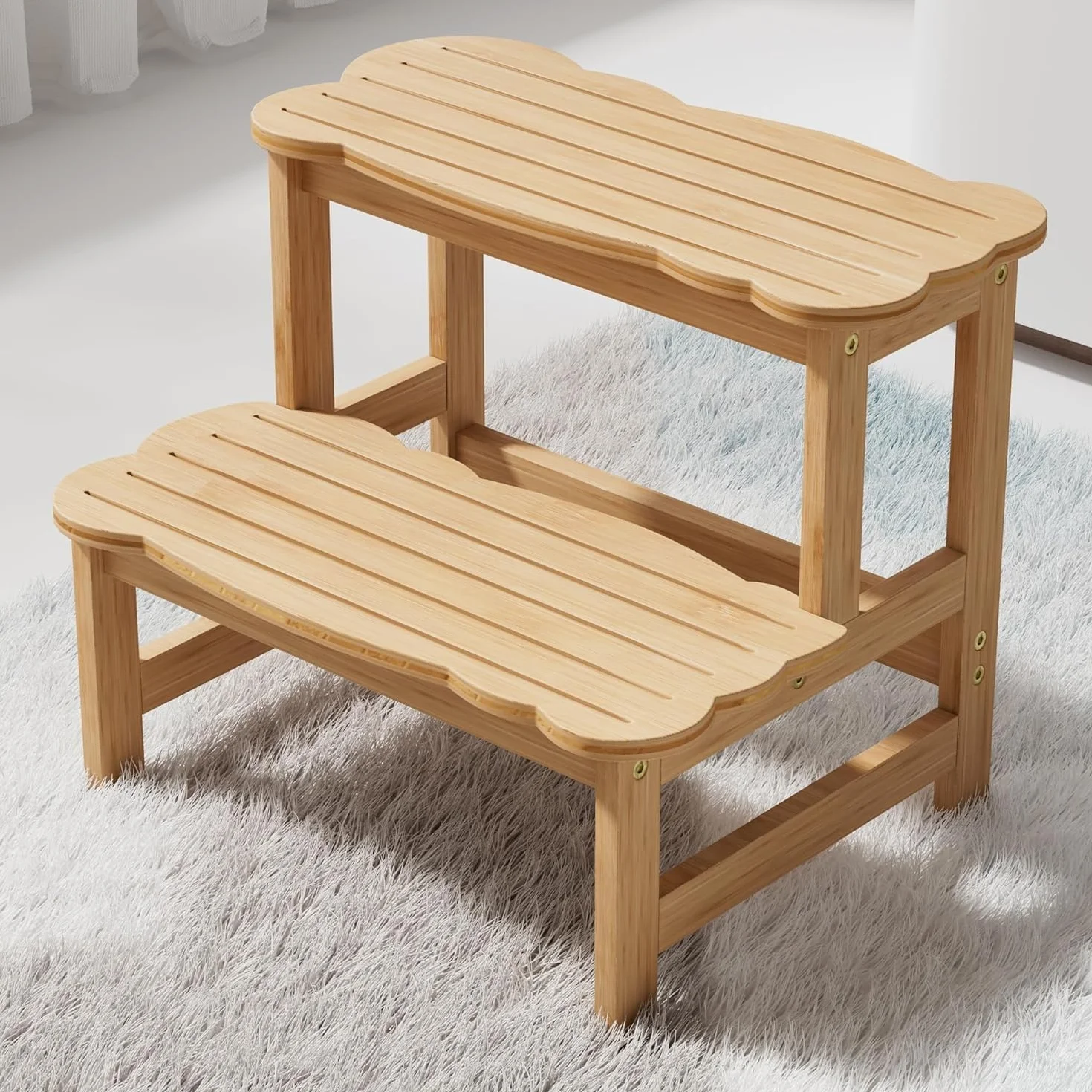 COSYLAND Sgabello Bagno Bambini in Bambù a 2 Gradini Antiscivolo Fino a 136 kg Naturale